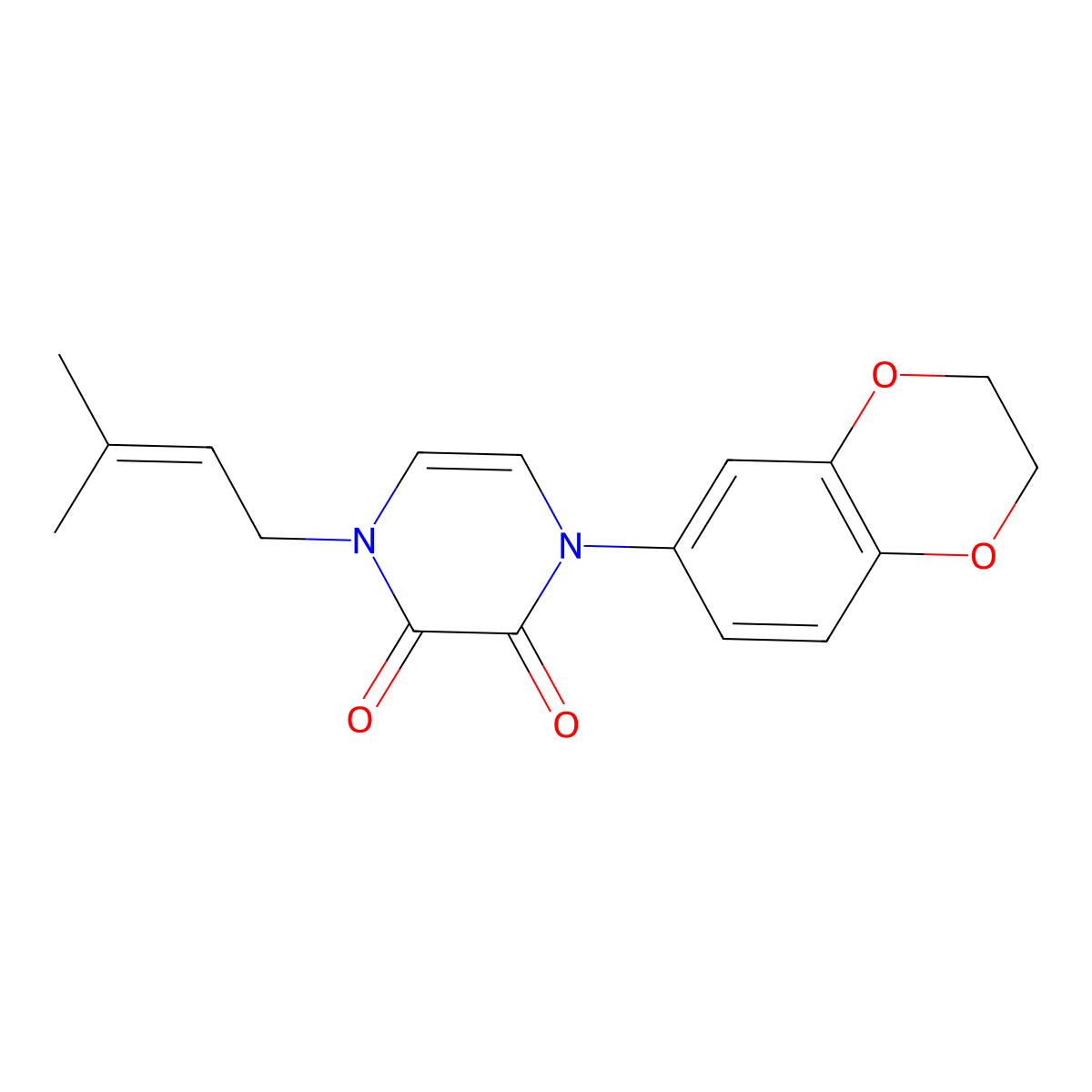 1-(2,3-Dihydro-1,4-benzodioxin-6-yl)-4-(3-methylbut-2-en-1-yl)-1,2,3,4-tetrahydropyrazine-2,3-dione molecular structure, CAS 2742014-49-7