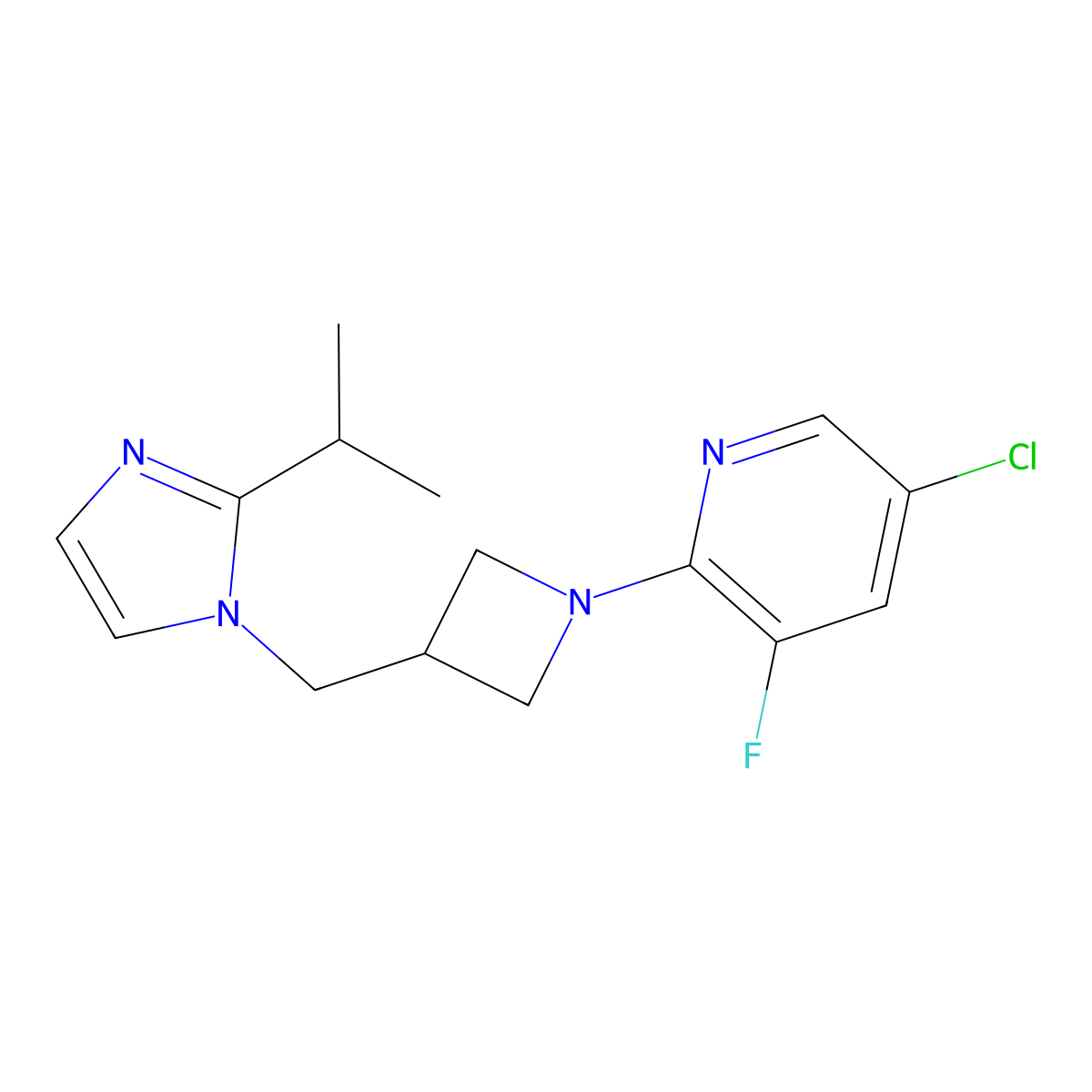 5-chloro-3-fluoro-2-(3-{[2-(propan-2-yl)-1H-imidazol-1-yl]methyl}azetidin-1-yl)pyridine molecular structure, CAS 2742014-50-0