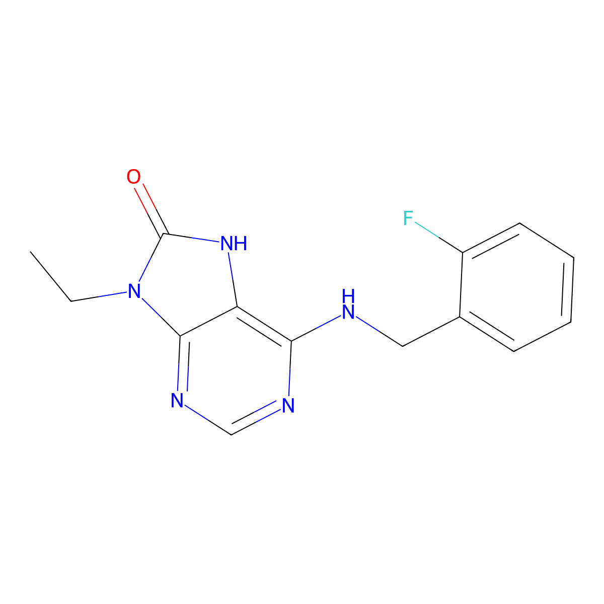 9-ethyl-6-{[(2-fluorophenyl)methyl]amino}-8,9-dihydro-7H-purin-8-one molecular structure, CAS 2742014-58-8