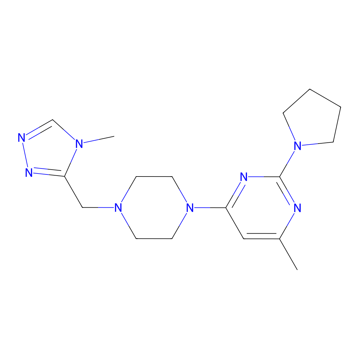 4-methyl-6-{4-[(4-methyl-4H-1,2,4-triazol-3-yl)methyl]piperazin-1-yl}-2-(pyrrolidin-1-yl)pyrimidine molecular structure, CAS 2742014-59-9