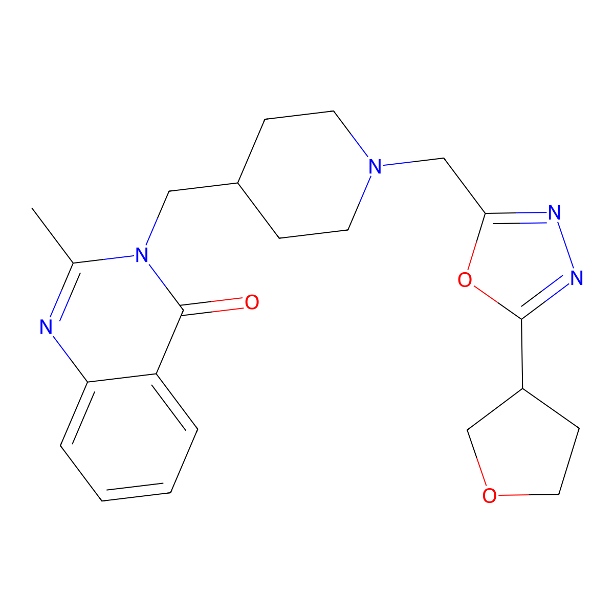 2-Methyl-3-[(1-{[5-(oxolan-3-yl)-1,3,4-oxadiazol-2-yl]methyl}piperidin-4-yl)methyl]-3,4-dihydroquinazolin-4-one molecular structure, CAS 2742014-63-5