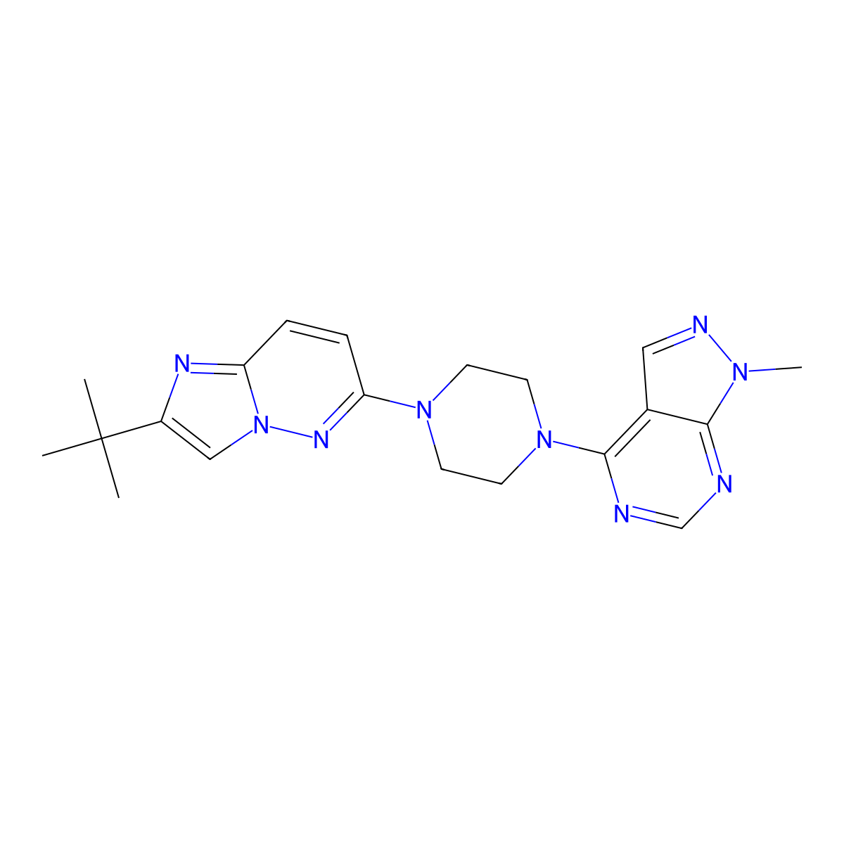 1-{2-tert-butylimidazo[1,2-b]pyridazin-6-yl}-4-{1-methyl-1H-pyrazolo[3,4-d]pyrimidin-4-yl}piperazine molecular structure, CAS 2742014-72-6