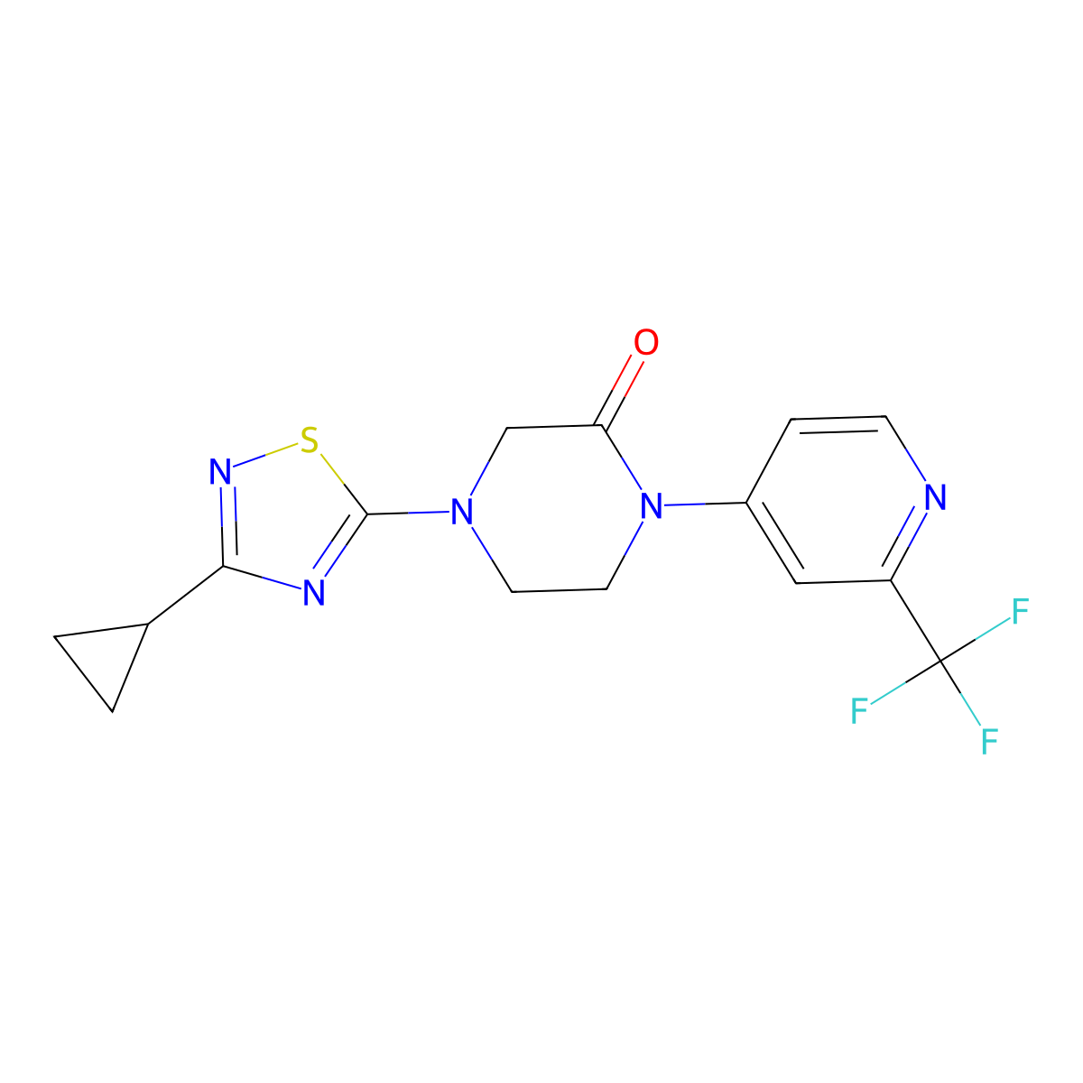 4-(3-Cyclopropyl-1,2,4-thiadiazol-5-yl)-1-[2-(trifluoromethyl)pyridin-4-yl]piperazin-2-one molecular structure, CAS 2742014-76-0