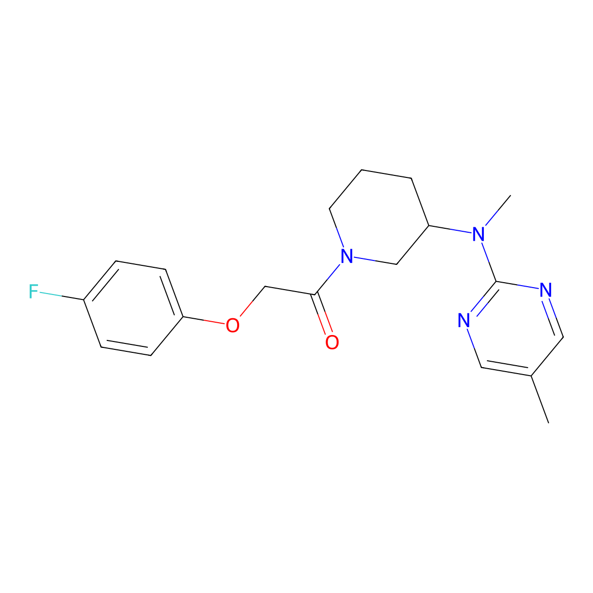 2-(4-Fluorophenoxy)-1-{3-[methyl(5-methylpyrimidin-2-yl)amino]piperidin-1-yl}ethan-1-one molecular structure, CAS 2742014-79-3