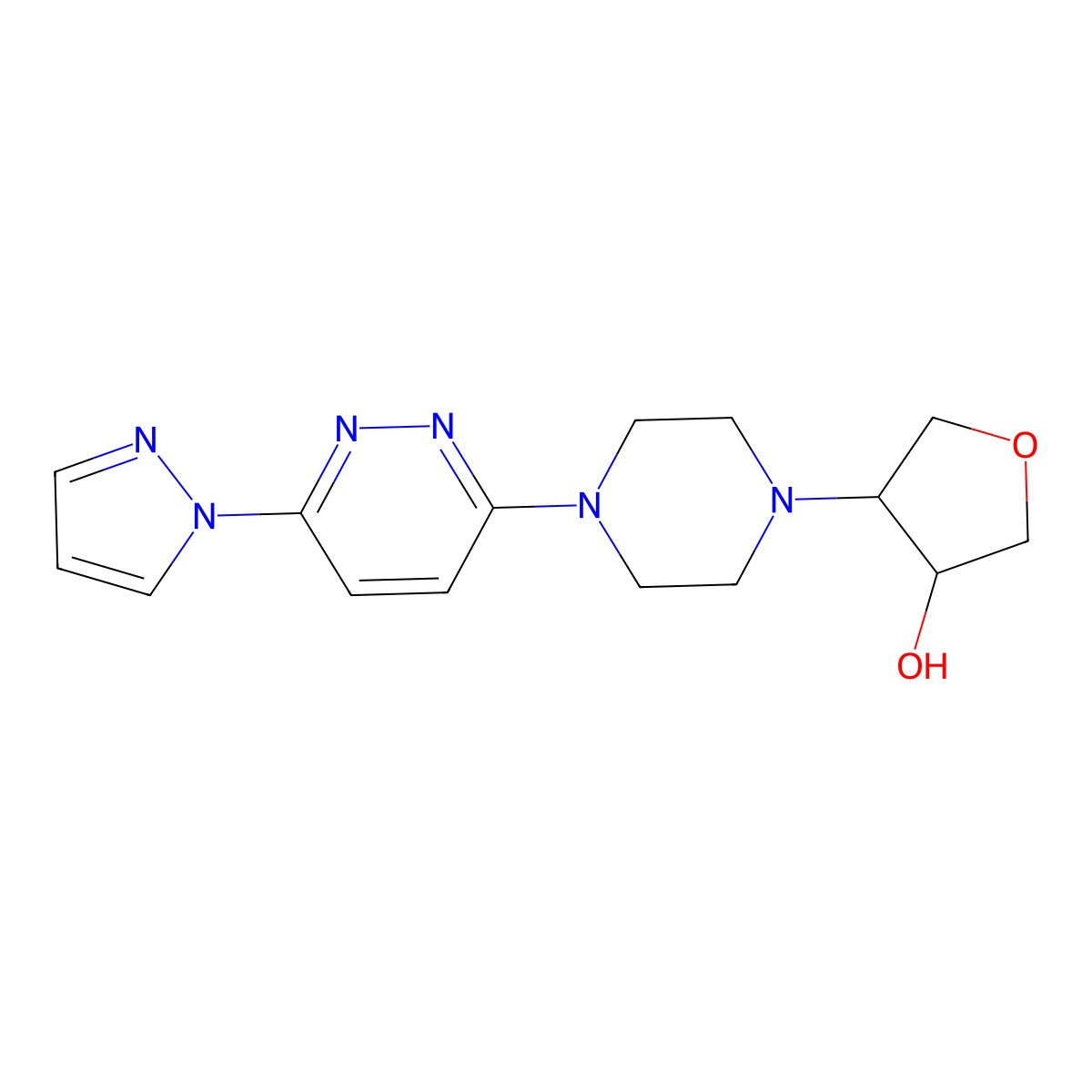 4-{4-[6-(1H-pyrazol-1-yl)pyridazin-3-yl]piperazin-1-yl}oxolan-3-ol molecular structure, CAS 2742014-83-9