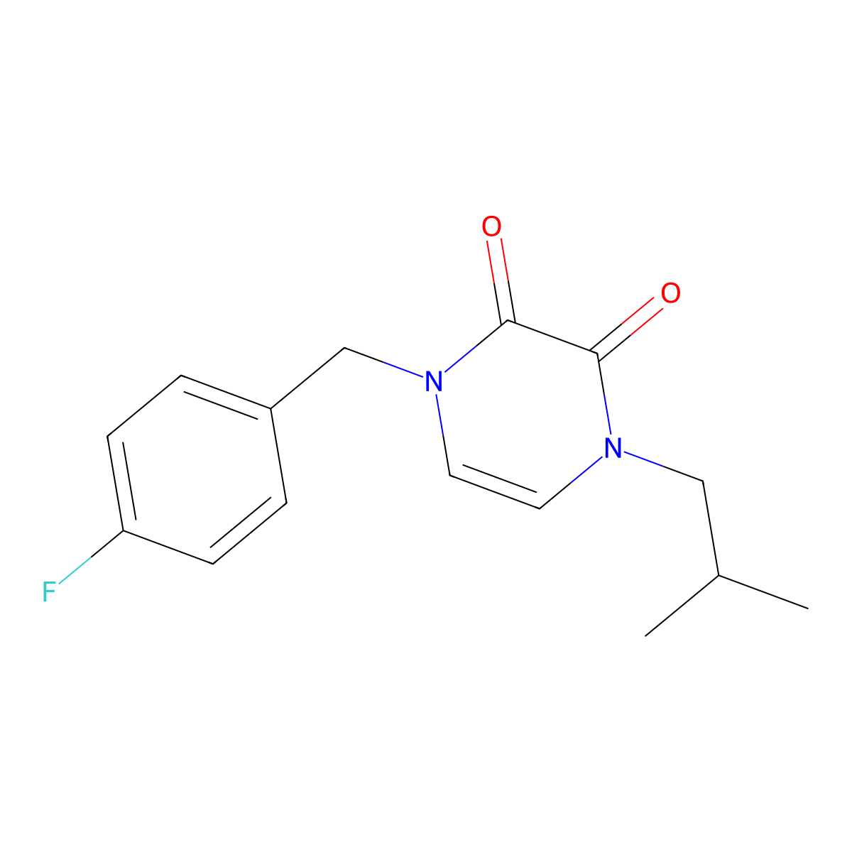 1-[(4-Fluorophenyl)methyl]-4-(2-methylpropyl)-1,2,3,4-tetrahydropyrazine-2,3-dione molecular structure, CAS 2742014-84-0
