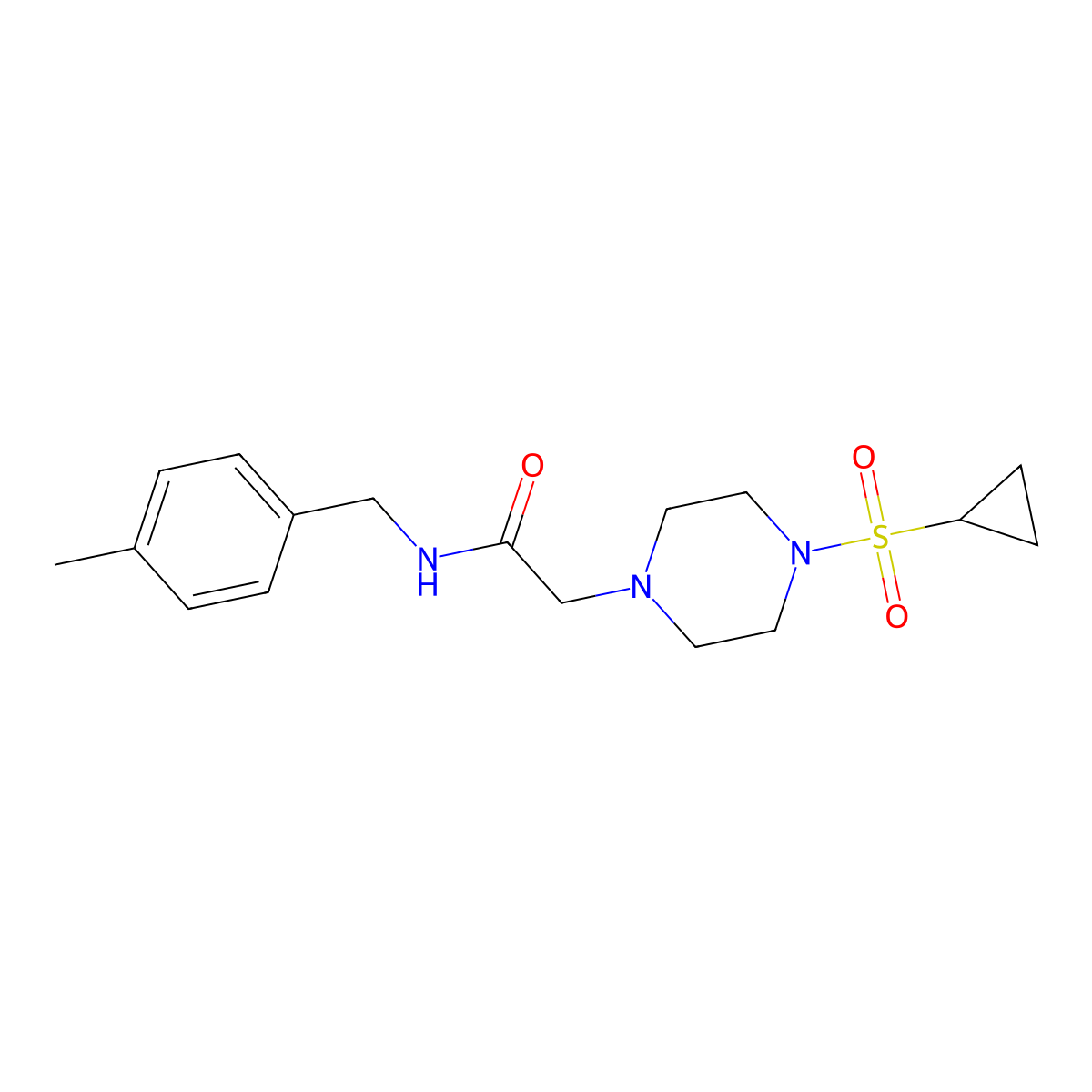 2-[4-(cyclopropanesulfonyl)piperazin-1-yl]-N-[(4-methylphenyl)methyl]acetamide molecular structure, CAS 2742014-86-2