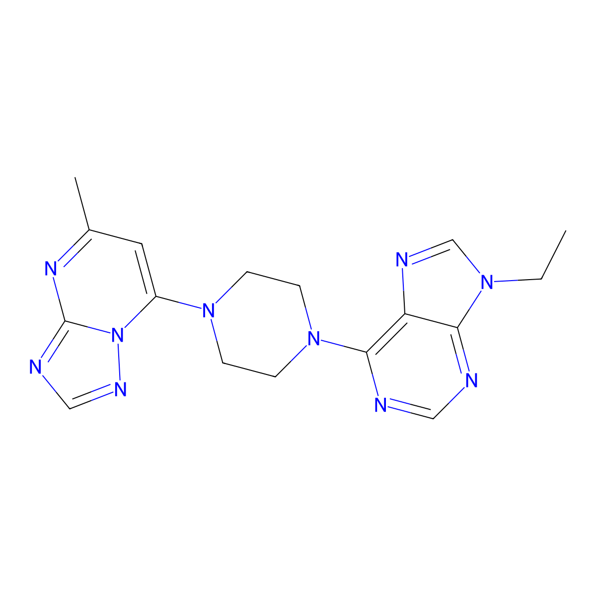 9-ethyl-6-(4-{5-methyl-[1,2,4]triazolo[1,5-a]pyrimidin-7-yl}piperazin-1-yl)-9H-purine molecular structure, CAS 2742014-89-5