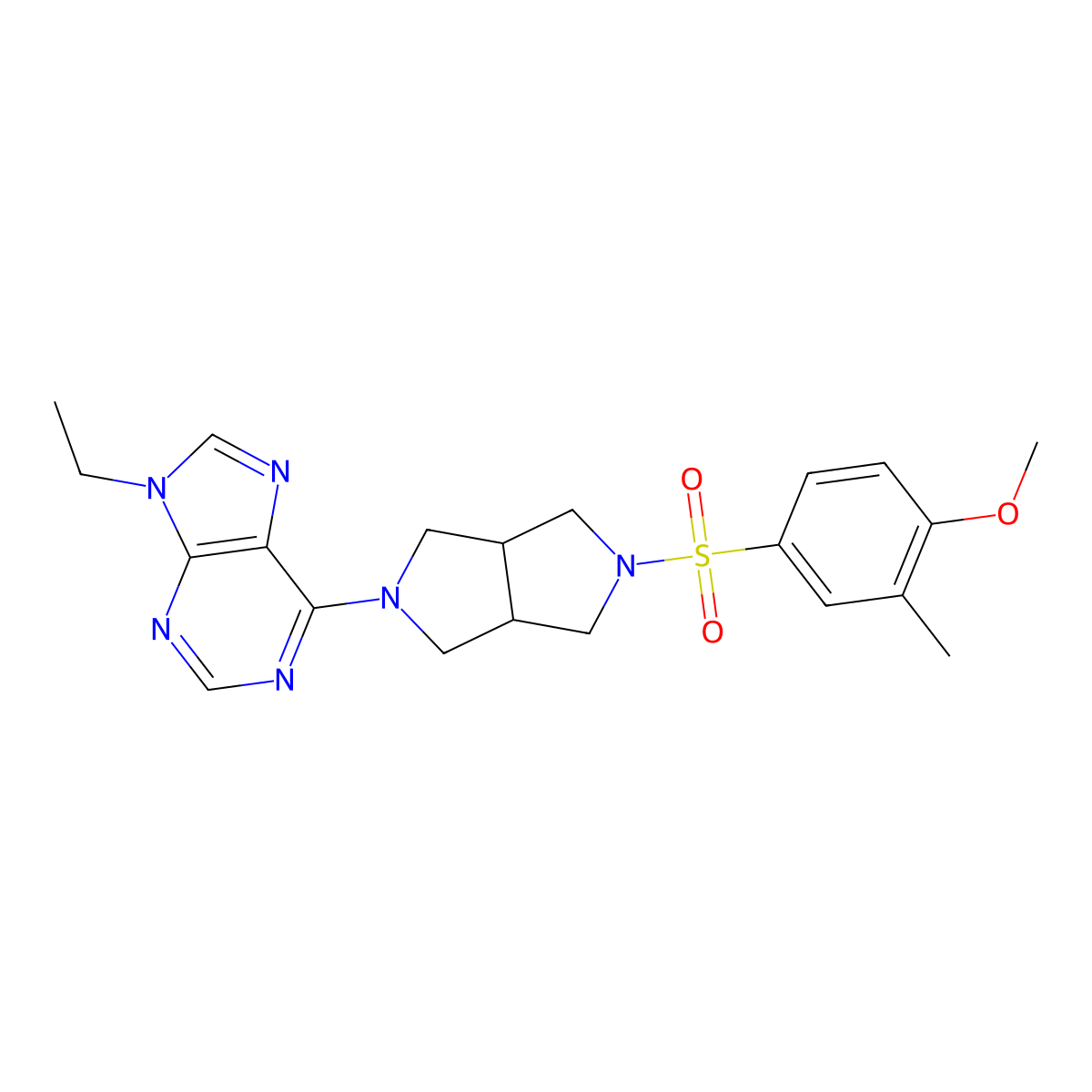 9-ethyl-6-[5-(4-methoxy-3-methylbenzenesulfonyl)-octahydropyrrolo[3,4-c]pyrrol-2-yl]-9H-purine molecular structure, CAS 2742014-90-8