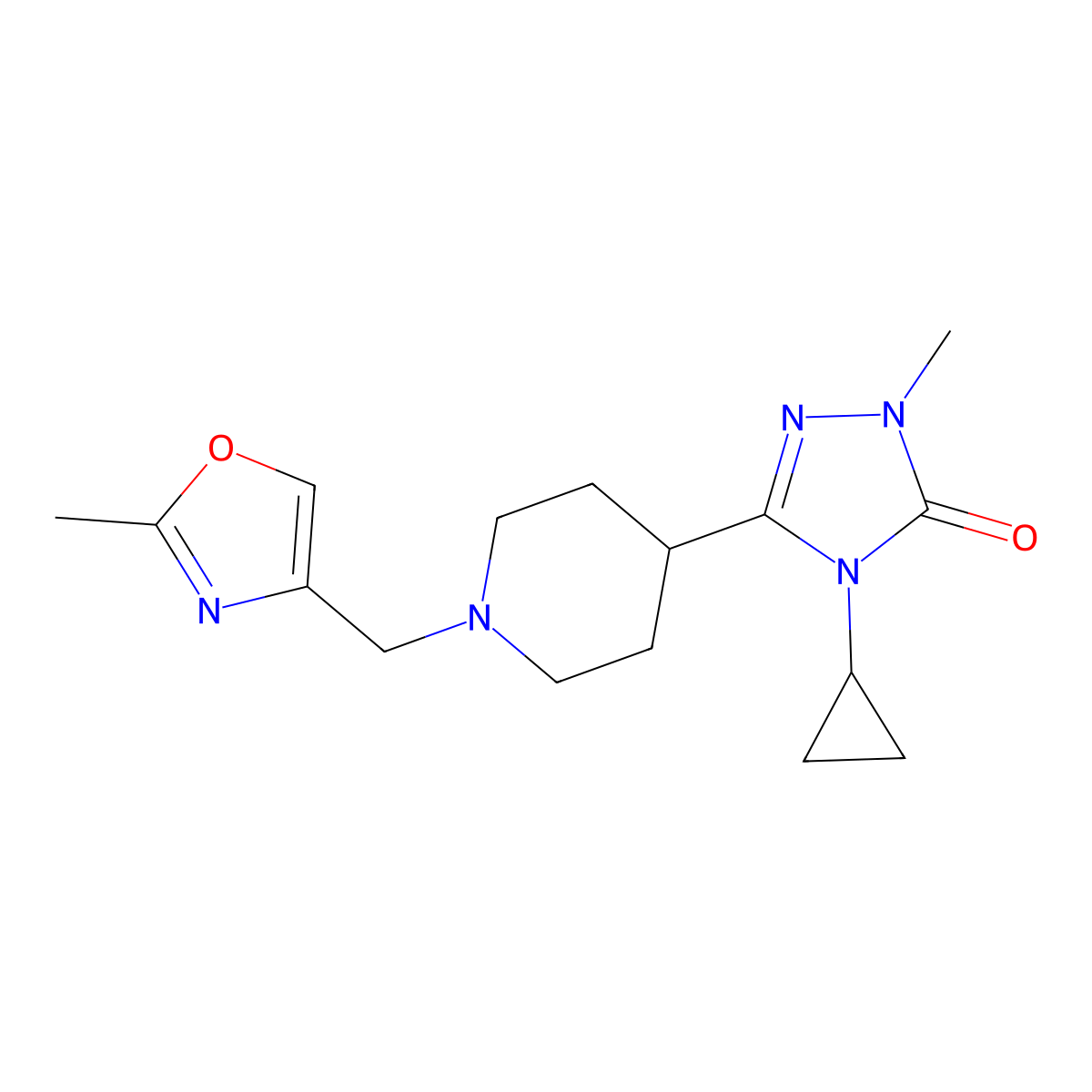 4-cyclopropyl-1-methyl-3-{1-[(2-methyl-1,3-oxazol-4-yl)methyl]piperidin-4-yl}-4,5-dihydro-1H-1,2,4-triazol-5-one molecular structure, CAS 2742014-91-9