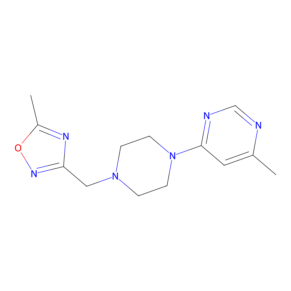 4-Methyl-6-{4-[(5-methyl-1,2,4-oxadiazol-3-yl)methyl]piperazin-1-yl}pyrimidine molecular structure, CAS 2742014-93-1