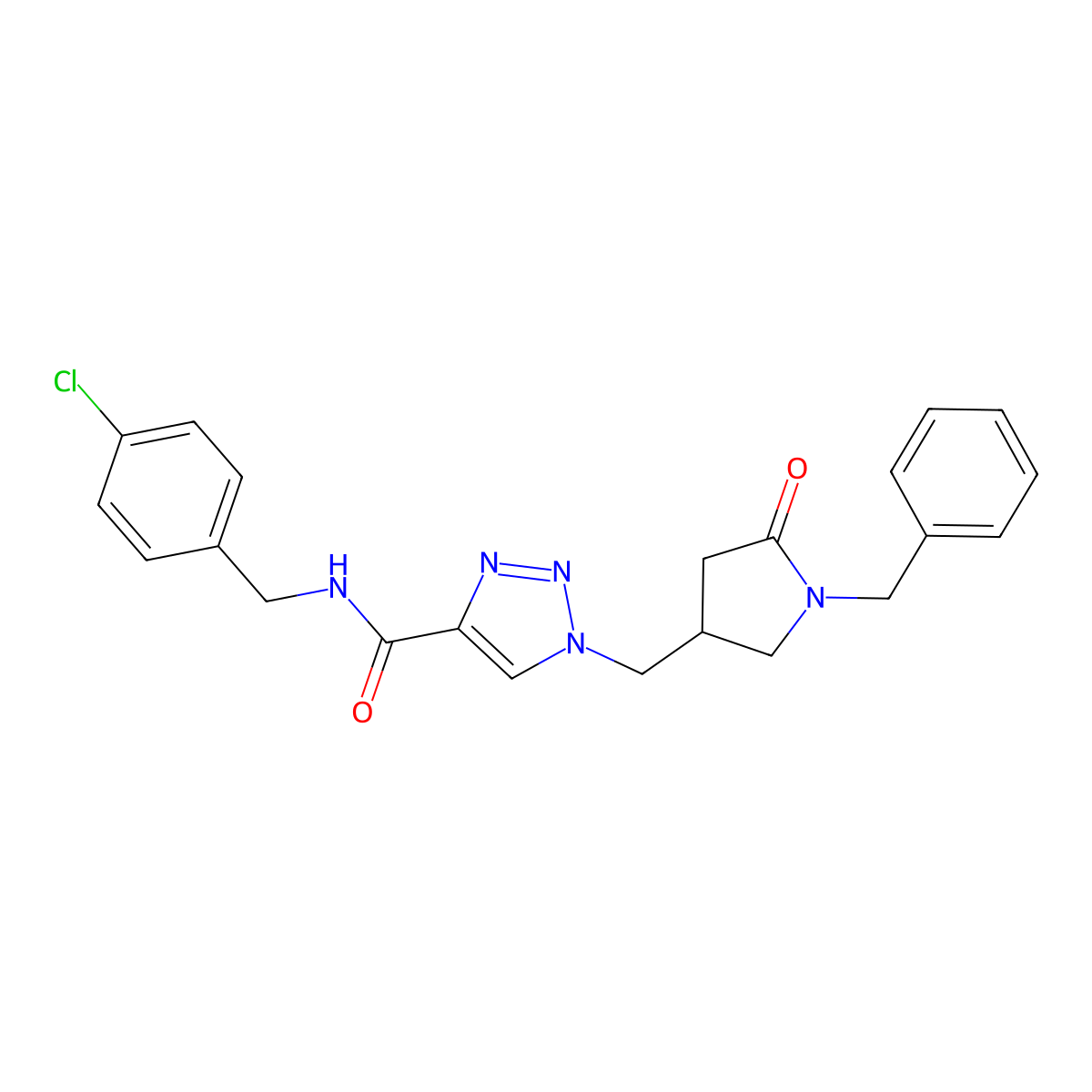1-[(1-benzyl-5-oxopyrrolidin-3-yl)methyl]-N-[(4-chlorophenyl)methyl]-1H-1,2,3-triazole-4-carboxamide molecular structure, CAS 2742014-95-3