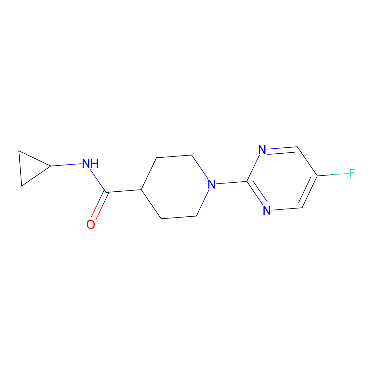 N-cyclopropyl-1-(5-fluoropyrimidin-2-yl)piperidine-4-carboxamide molecular structure, CAS 2742014-97-5