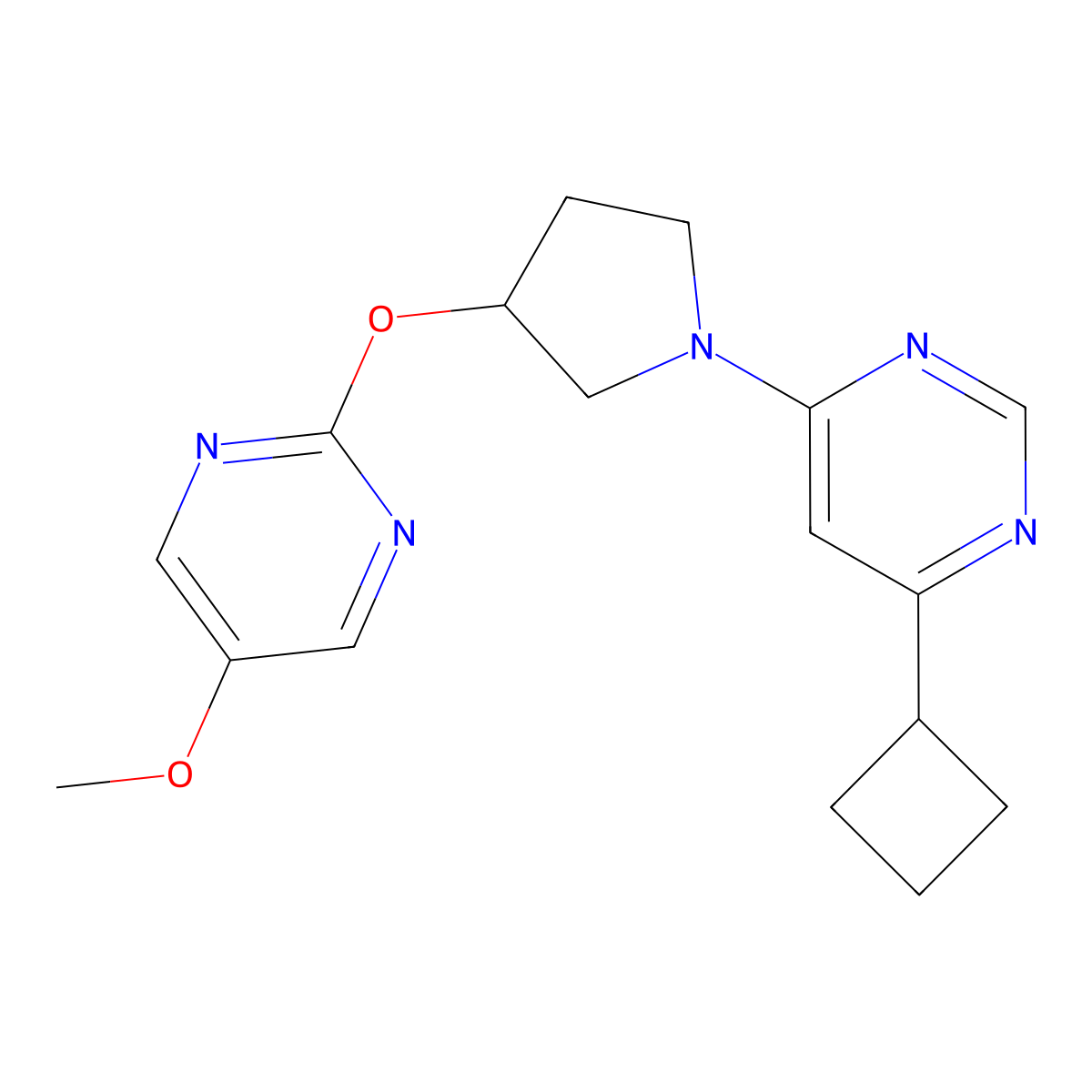 4-Cyclobutyl-6-{3-[(5-methoxypyrimidin-2-yl)oxy]pyrrolidin-1-yl}pyrimidine molecular structure, CAS 2742014-98-6