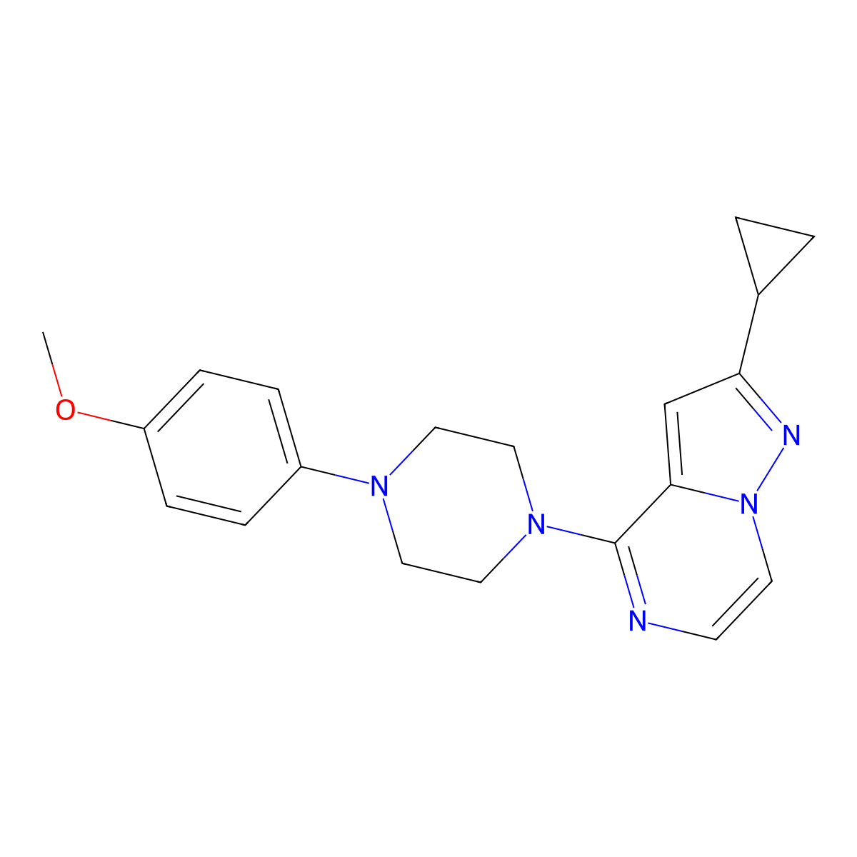 1-{2-Cyclopropylpyrazolo[1,5-a]pyrazin-4-yl}-4-(4-methoxyphenyl)piperazine molecular structure, CAS 2742014-99-7