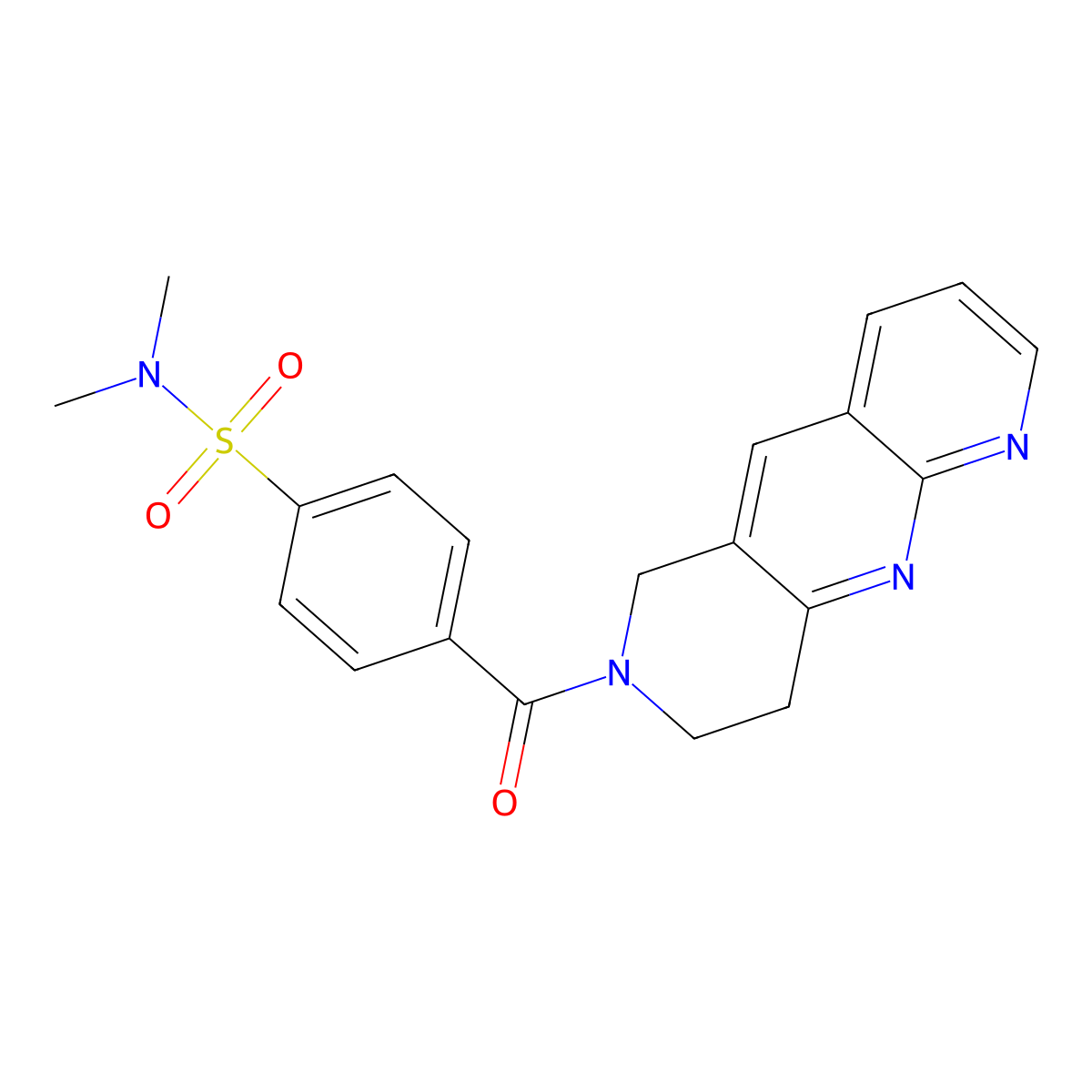 N,N-dimethyl-4-{6H,7H,8H,9H-pyrido[2,3-b]1,6-naphthyridine-7-carbonyl}benzene-1-sulfonamide molecular structure, CAS 2742015-02-5