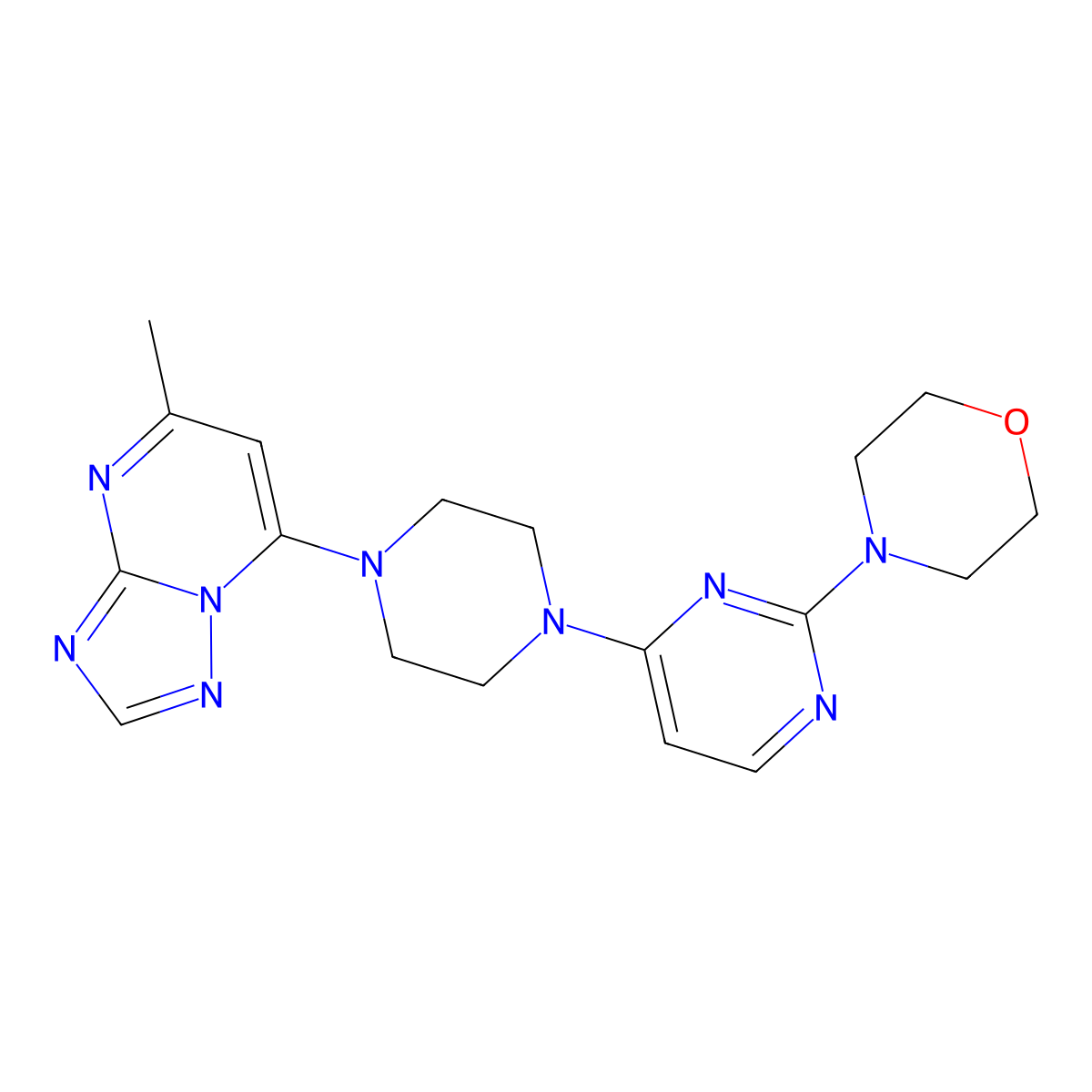 4-[4-(4-{5-Methyl-[1,2,4]triazolo[1,5-a]pyrimidin-7-yl}piperazin-1-yl)pyrimidin-2-yl]morpholine molecular structure, CAS 2742015-03-6