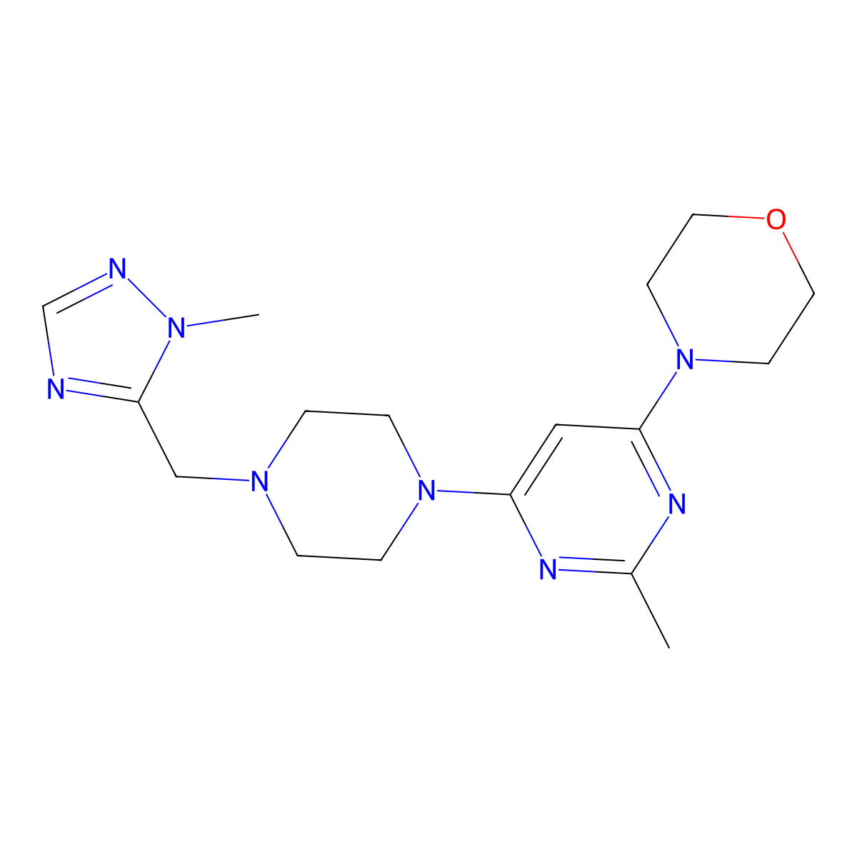 4-(2-methyl-6-{4-[(1-methyl-1H-1,2,4-triazol-5-yl)methyl]piperazin-1-yl}pyrimidin-4-yl)morpholine molecular structure, CAS 2742015-08-1