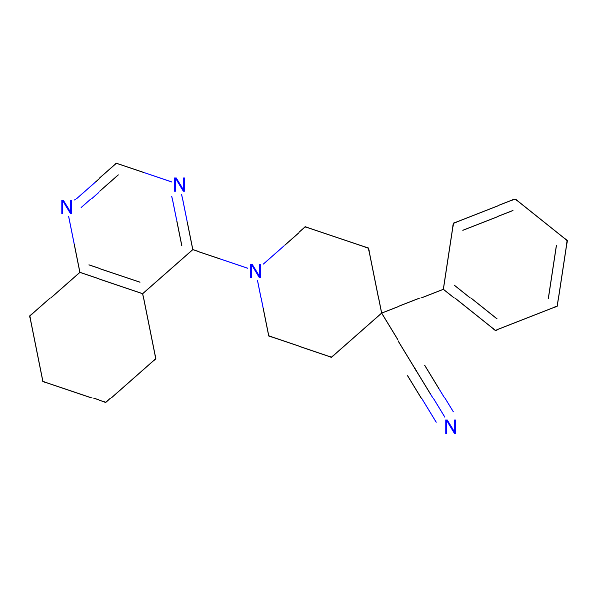 4-Phenyl-1-(5,6,7,8-tetrahydroquinazolin-4-yl)piperidine-4-carbonitrile molecular structure, CAS 2742015-10-5