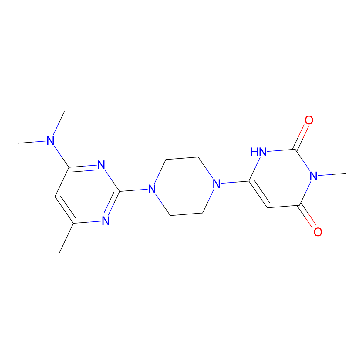6-{4-[4-(Dimethylamino)-6-methylpyrimidin-2-yl]piperazin-1-yl}-3-methyl-1,2,3,4-tetrahydropyrimidine-2,4-dione molecular structure, CAS 2742015-12-7