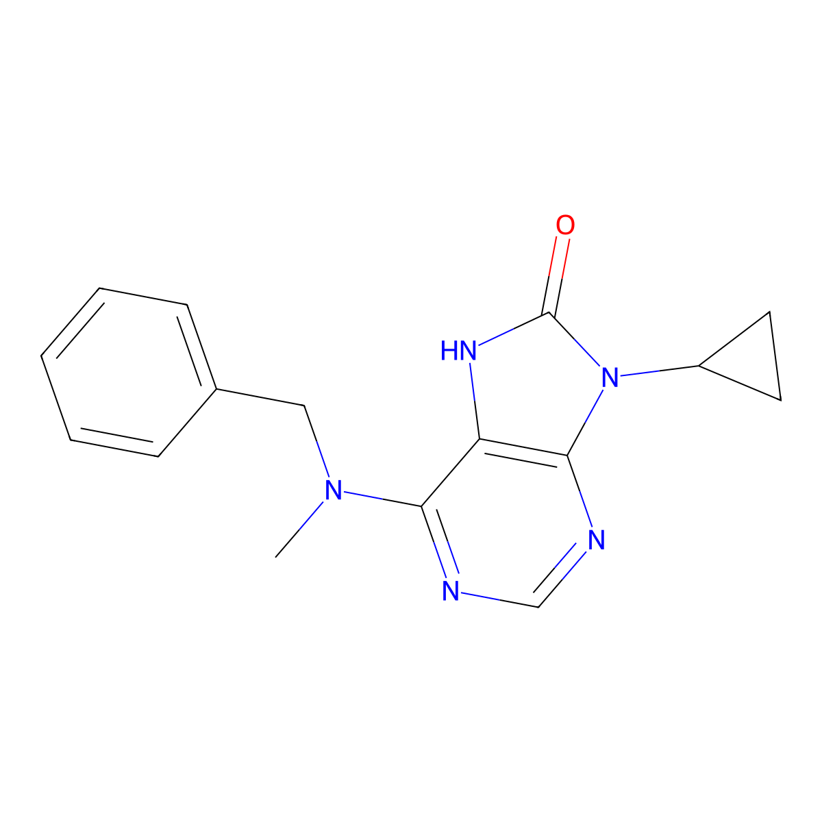 6-[benzyl(methyl)amino]-9-cyclopropyl-8,9-dihydro-7H-purin-8-one molecular structure, CAS 2742015-13-8