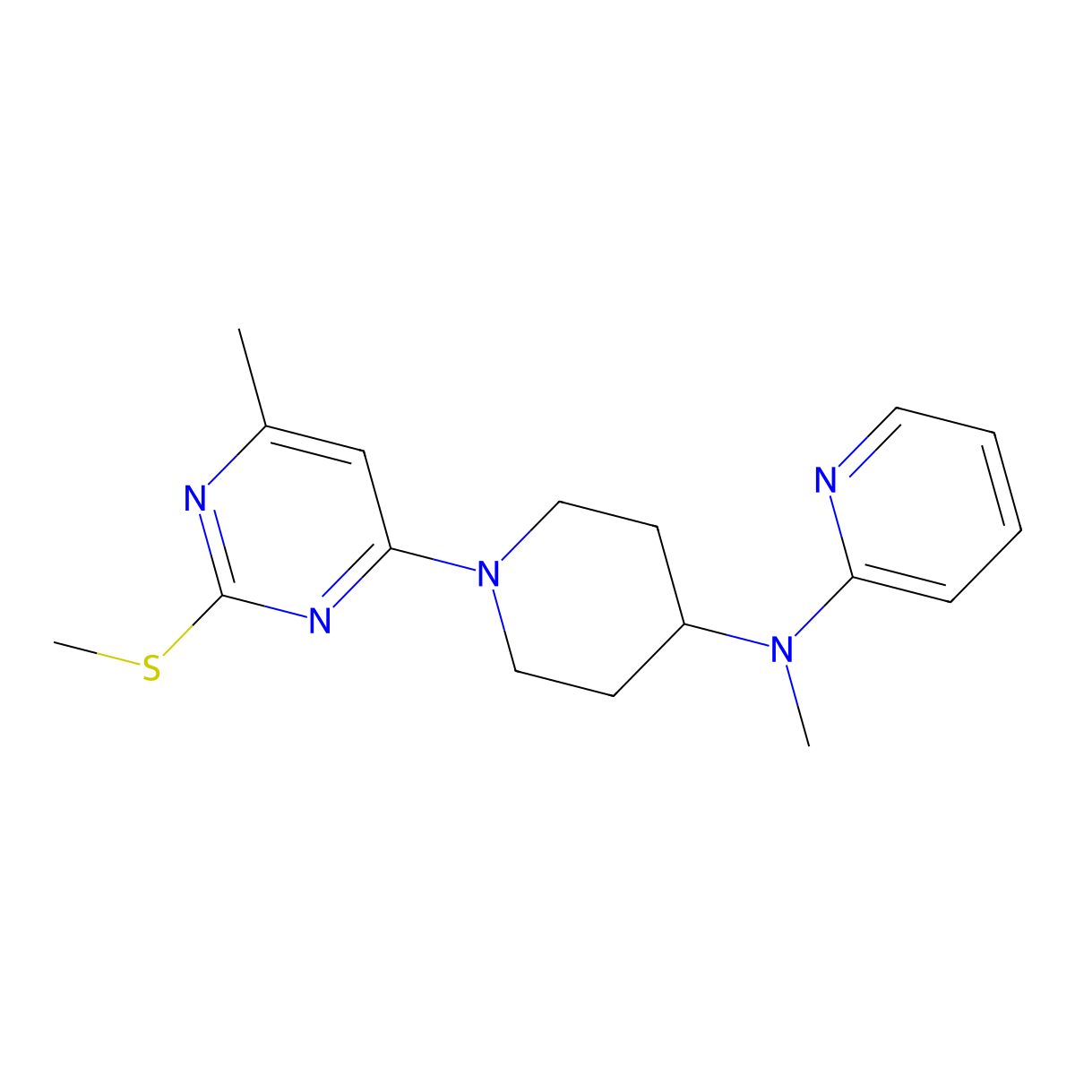 N-methyl-N-{1-[6-methyl-2-(methylsulfanyl)pyrimidin-4-yl]piperidin-4-yl}pyridin-2-amine molecular structure, CAS 2742015-15-0