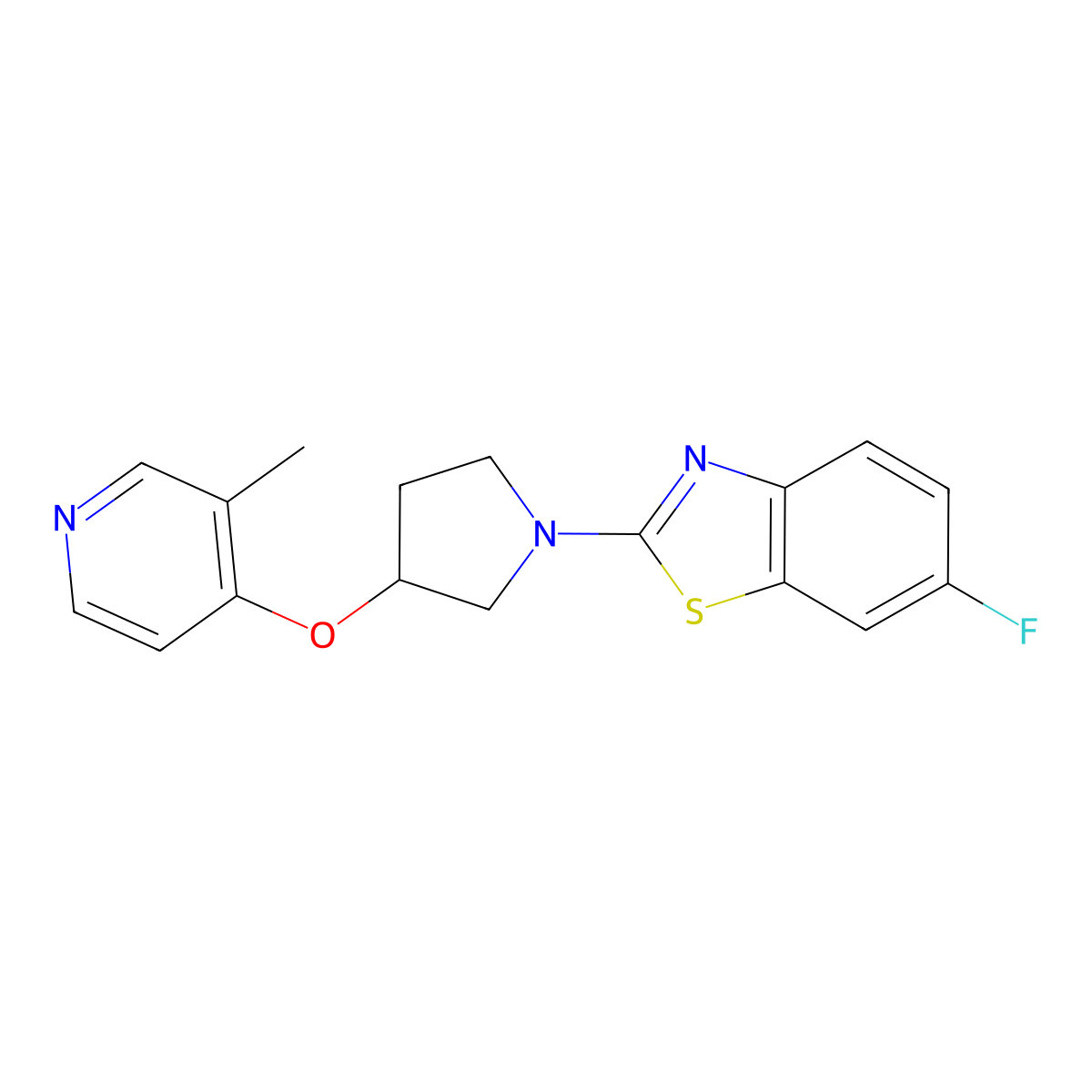 6-Fluoro-2-{3-[(3-methylpyridin-4-yl)oxy]pyrrolidin-1-yl}-1,3-benzothiazole molecular structure, CAS 2742015-19-4
