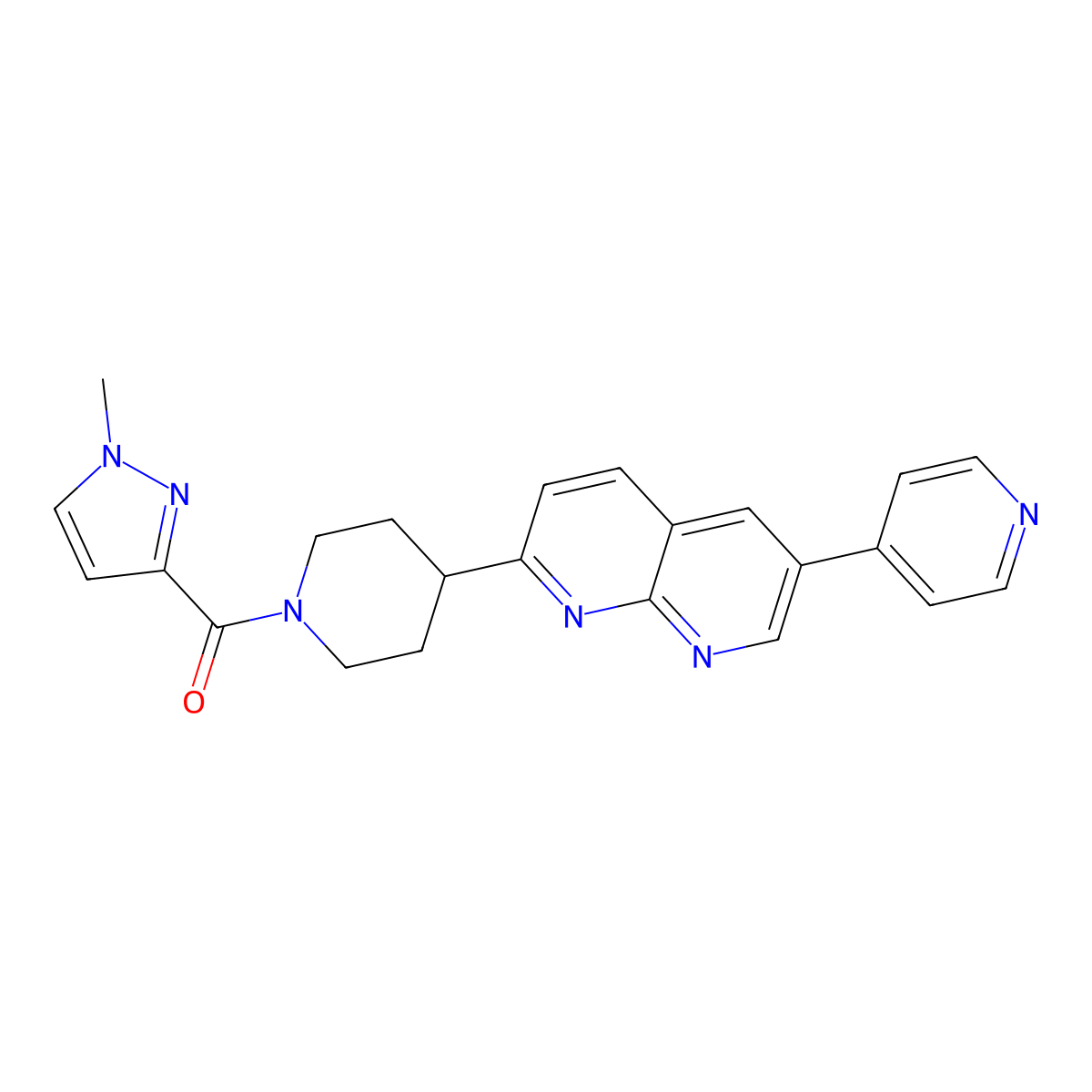 2-[1-(1-methyl-1H-pyrazole-3-carbonyl)piperidin-4-yl]-6-(pyridin-4-yl)-1,8-naphthyridine molecular structure, CAS 2742015-20-7