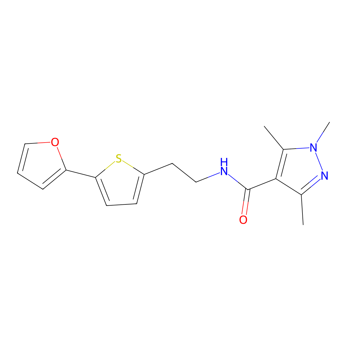N-{2-[5-(furan-2-yl)thiophen-2-yl]ethyl}-1,3,5-trimethyl-1H-pyrazole-4-carboxamide molecular structure, CAS 2742015-23-0