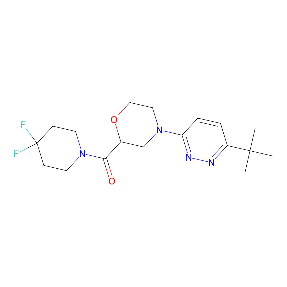 4-(6-Tert-butylpyridazin-3-yl)-2-(4,4-difluoropiperidine-1-carbonyl)morpholine molecular structure, CAS 2742015-27-4