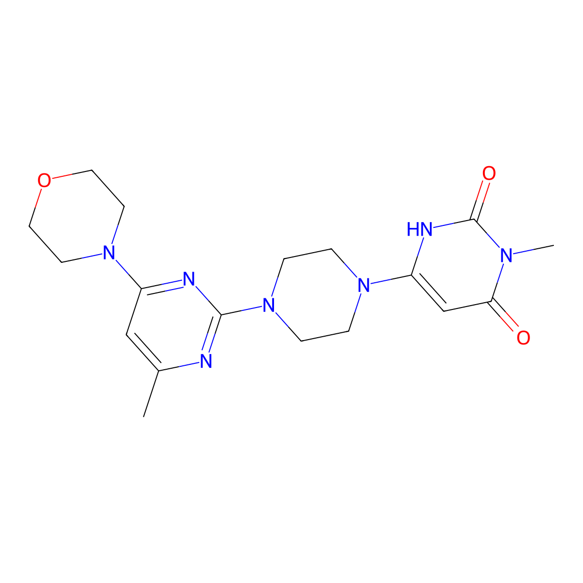 3-Methyl-6-{4-[4-methyl-6-(morpholin-4-yl)pyrimidin-2-yl]piperazin-1-yl}-1,2,3,4-tetrahydropyrimidine-2,4-dione molecular structure, CAS 2742015-31-0