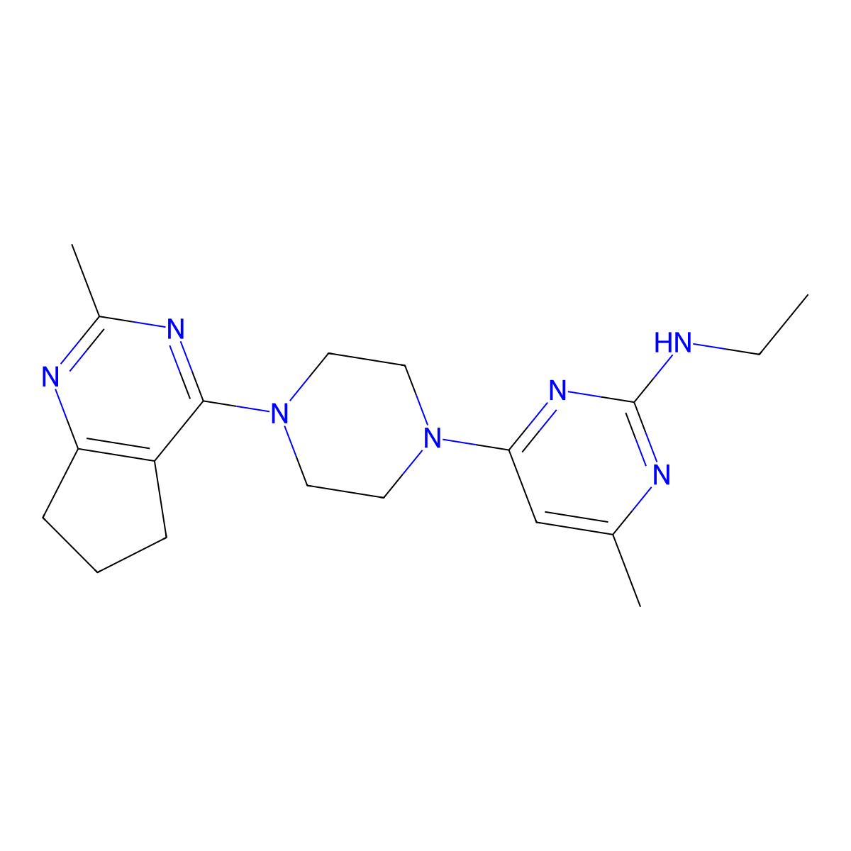 N-ethyl-4-methyl-6-(4-{2-methyl-5H,6H,7H-cyclopenta[d]pyrimidin-4-yl}piperazin-1-yl)pyrimidin-2-amine molecular structure, CAS 2742015-32-1