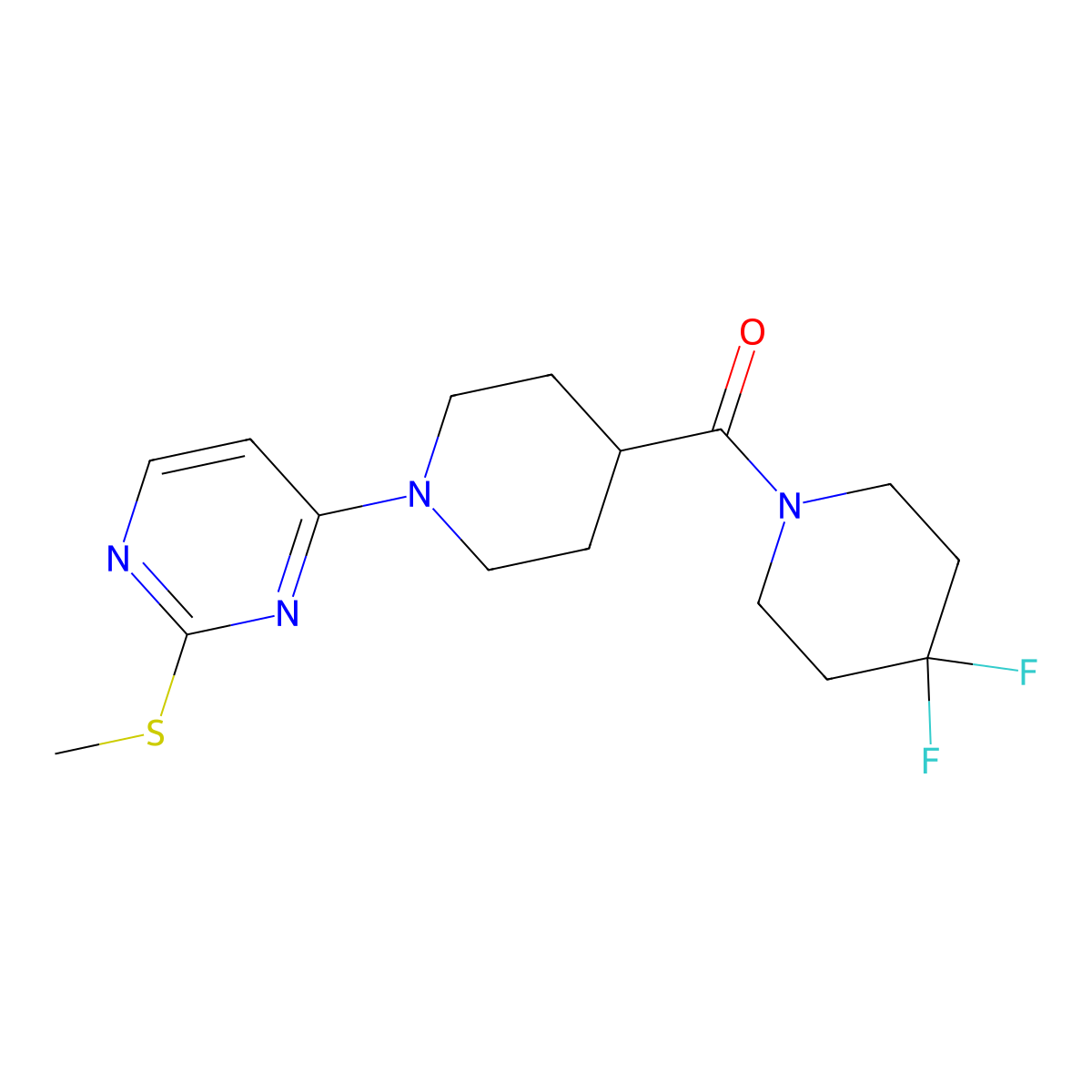 4-[4-(4,4-Difluoropiperidine-1-carbonyl)piperidin-1-yl]-2-(methylsulfanyl)pyrimidine molecular structure, CAS 2742015-38-7