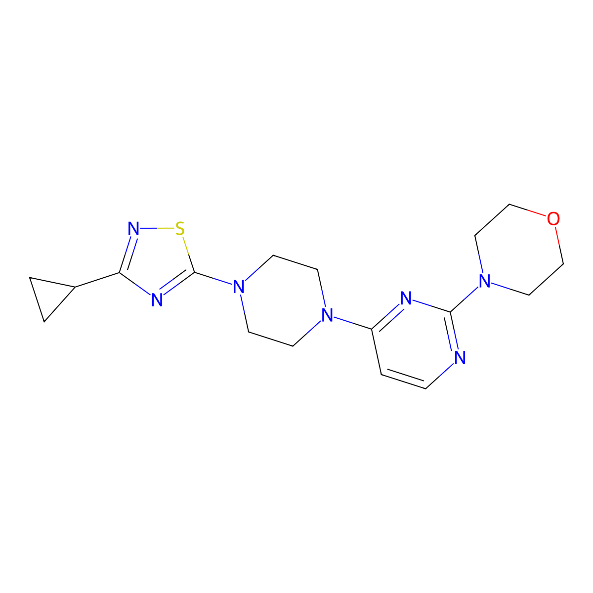 4-{4-[4-(3-Cyclopropyl-1,2,4-thiadiazol-5-yl)piperazin-1-yl]pyrimidin-2-yl}morpholine molecular structure, CAS 2742015-39-8