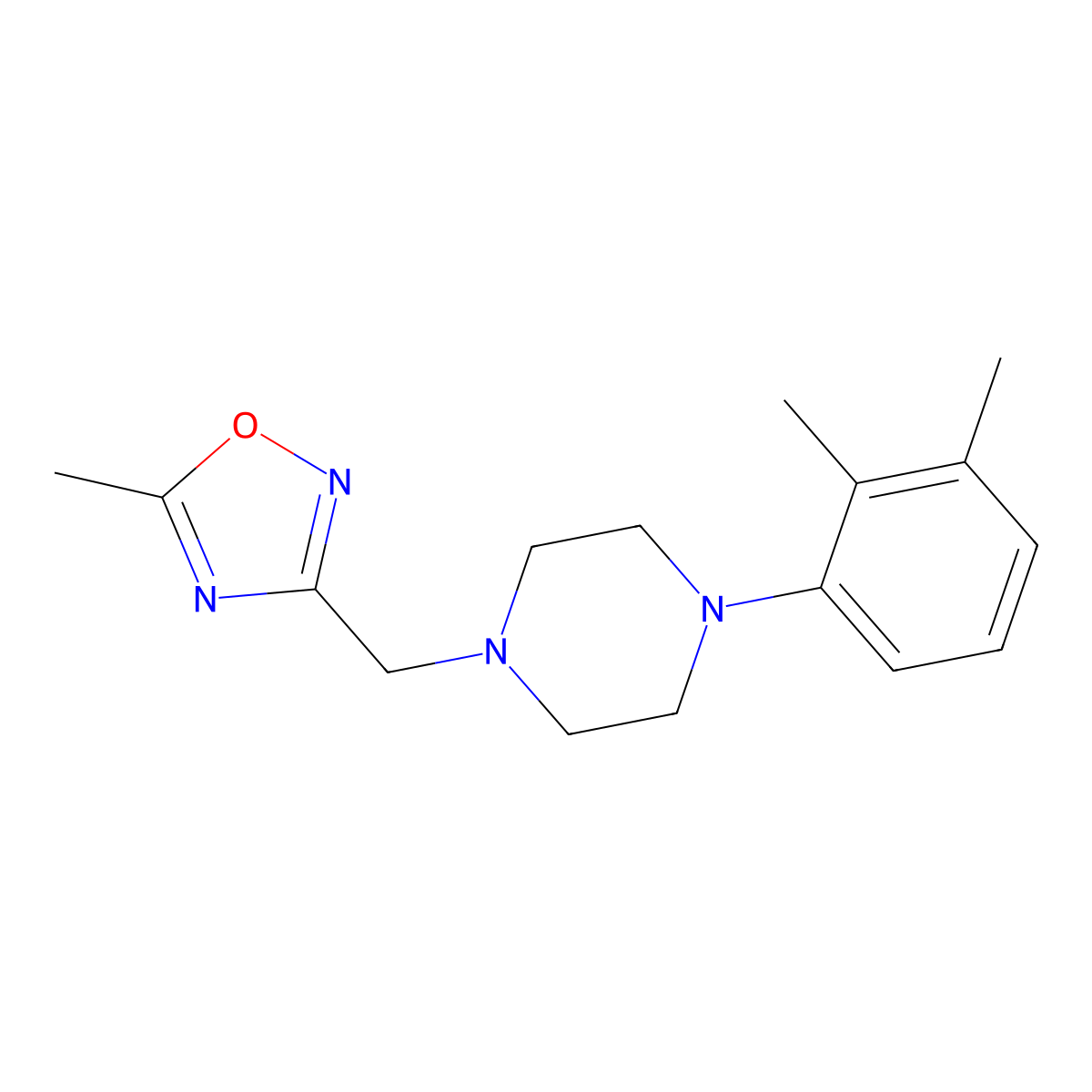 1-(2,3-Dimethylphenyl)-4-[(5-methyl-1,2,4-oxadiazol-3-yl)methyl]piperazine molecular structure, CAS 2742015-44-5