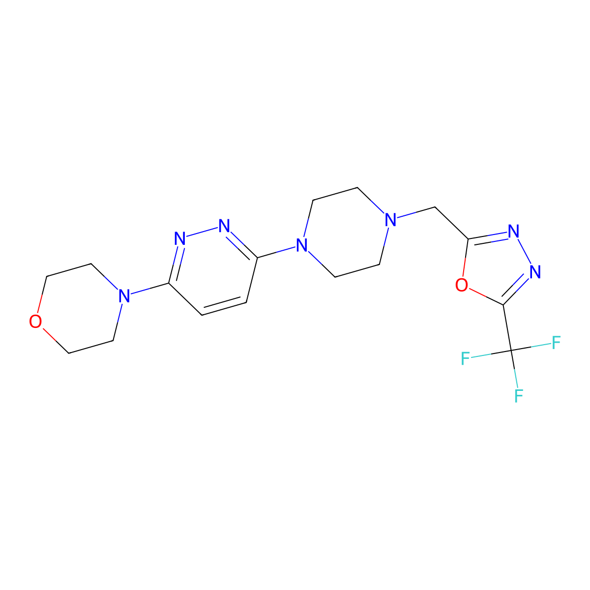 4-[6-(4-{[5-(Trifluoromethyl)-1,3,4-oxadiazol-2-yl]methyl}piperazin-1-yl)pyridazin-3-yl]morpholine molecular structure, CAS 2742015-45-6