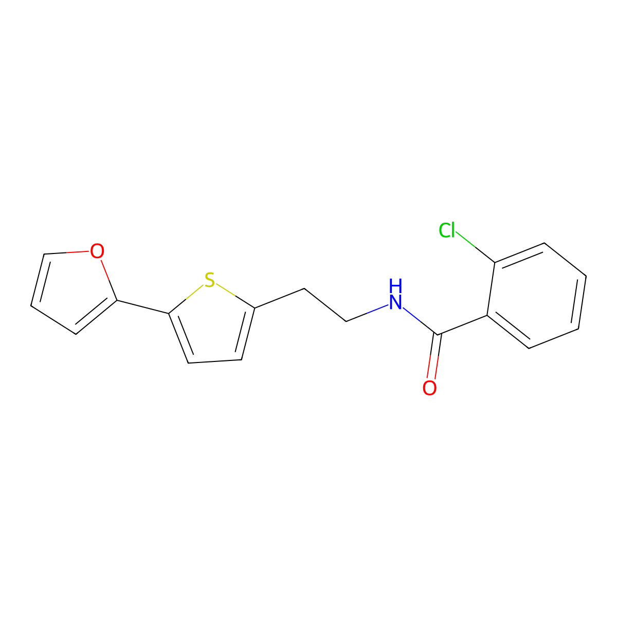 2-chloro-N-{2-[5-(furan-2-yl)thiophen-2-yl]ethyl}benzamide molecular structure, CAS 2742015-50-3