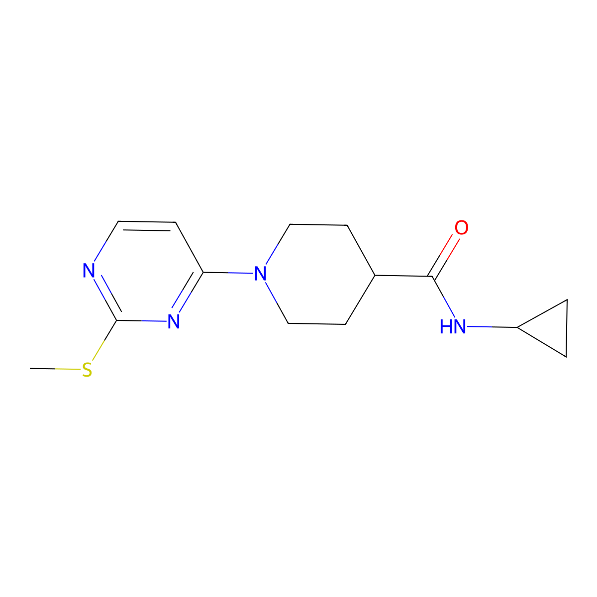 N-cyclopropyl-1-[2-(methylsulfanyl)pyrimidin-4-yl]piperidine-4-carboxamide molecular structure, CAS 2742015-57-0