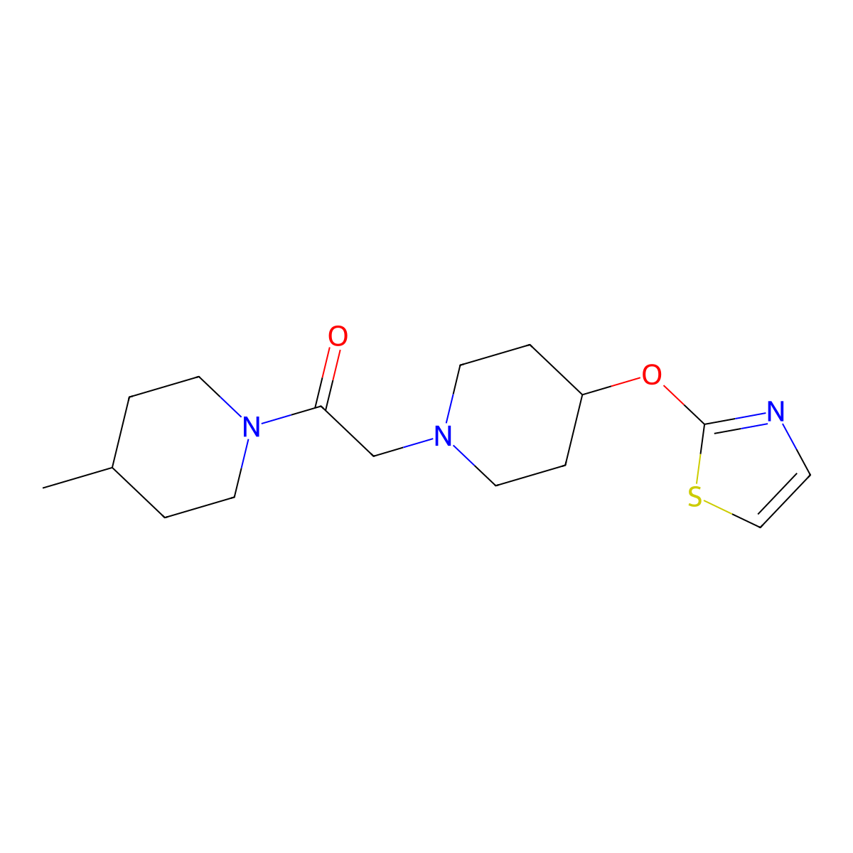 1-(4-Methylpiperidin-1-yl)-2-[4-(1,3-thiazol-2-yloxy)piperidin-1-yl]ethan-1-one molecular structure, CAS 2742015-58-1