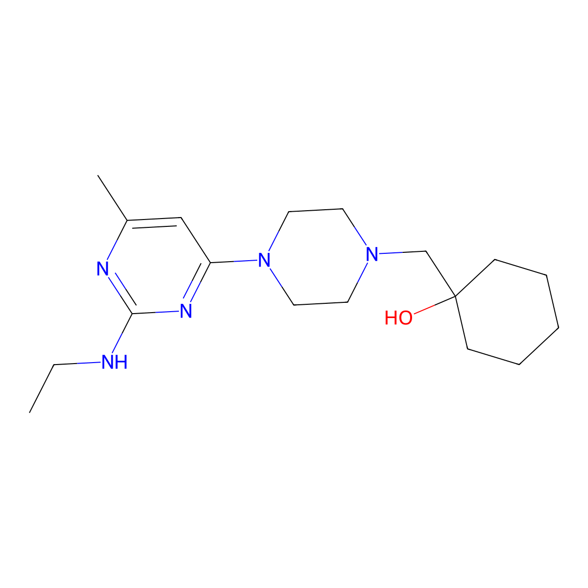 1-[[4-[2-(Ethylamino)6-methylpyrimidin-4-yl]piperazin-1-yl]methyl]cyclohexan-1-ol molecular structure, CAS 2742015-60-5