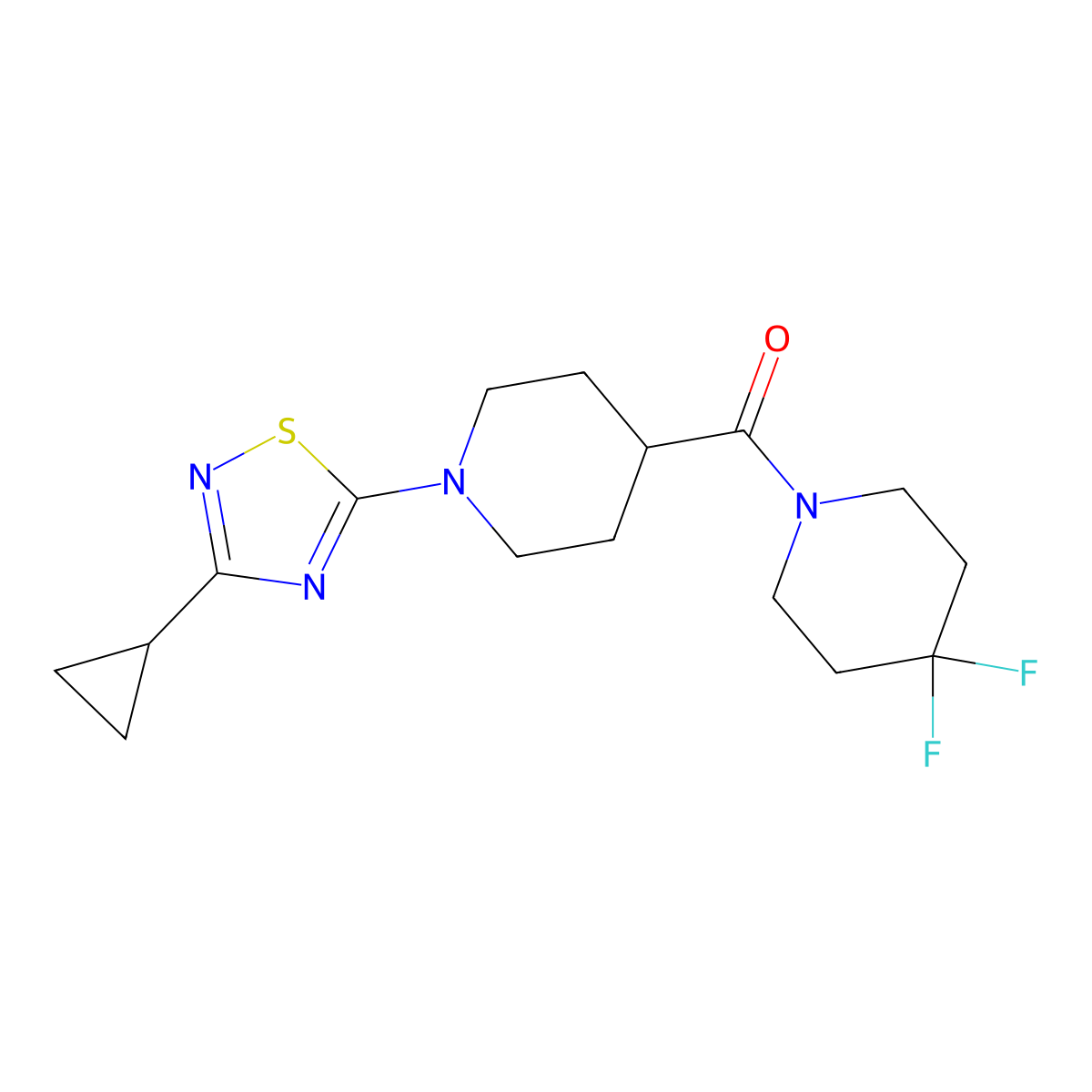 1-(3-Cyclopropyl-1,2,4-thiadiazol-5-yl)-4-(4,4-difluoropiperidine-1-carbonyl)piperidine molecular structure, CAS 2742015-63-8
