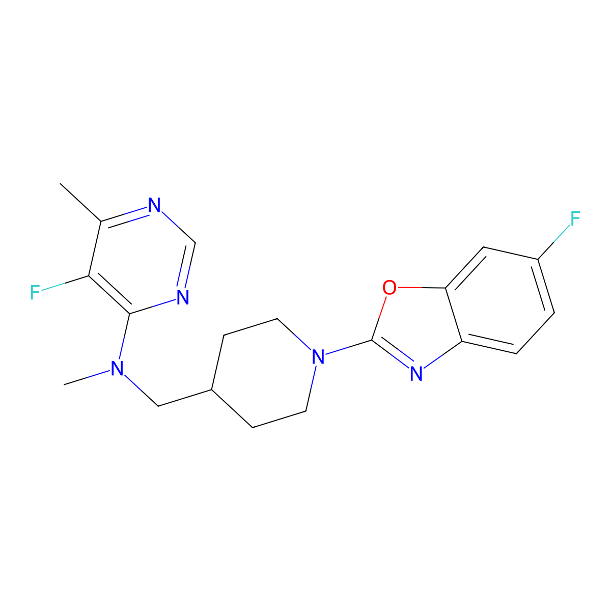 5-fluoro-N-{[1-(6-fluoro-1,3-benzoxazol-2-yl)piperidin-4-yl]methyl}-N,6-dimethylpyrimidin-4-amine molecular structure, CAS 2742015-74-1
