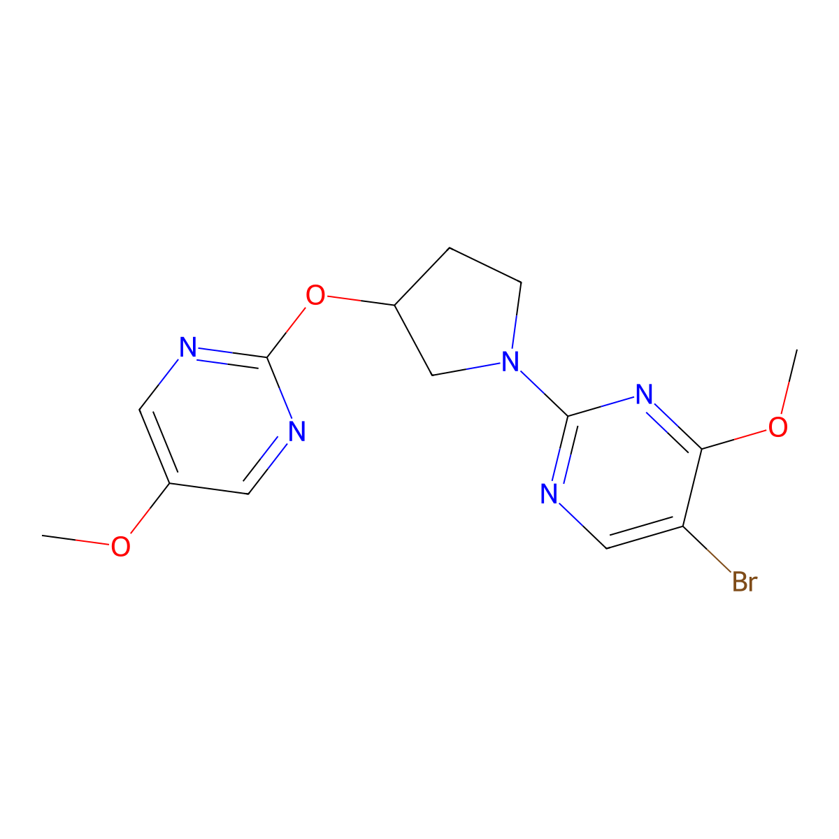 5-Bromo-4-methoxy-2-{3-[(5-methoxypyrimidin-2-yl)oxy]pyrrolidin-1-yl}pyrimidine molecular structure, CAS 2742015-76-3