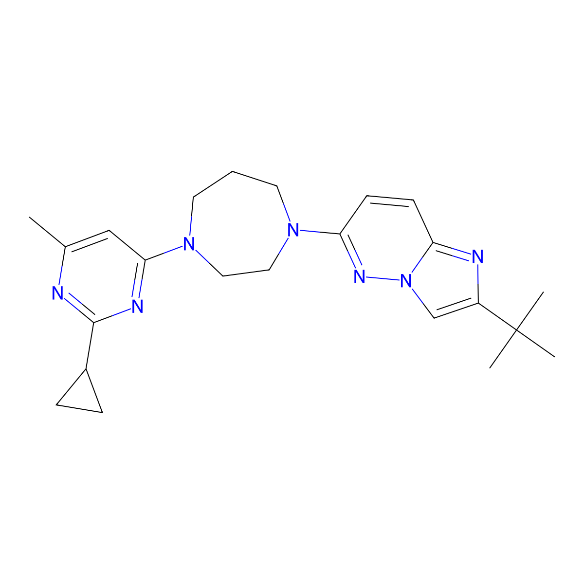 1-{2-Tert-butylimidazo[1,2-b]pyridazin-6-yl}-4-(2-cyclopropyl-6-methylpyrimidin-4-yl)-1,4-diazepane molecular structure, CAS 2742015-82-1