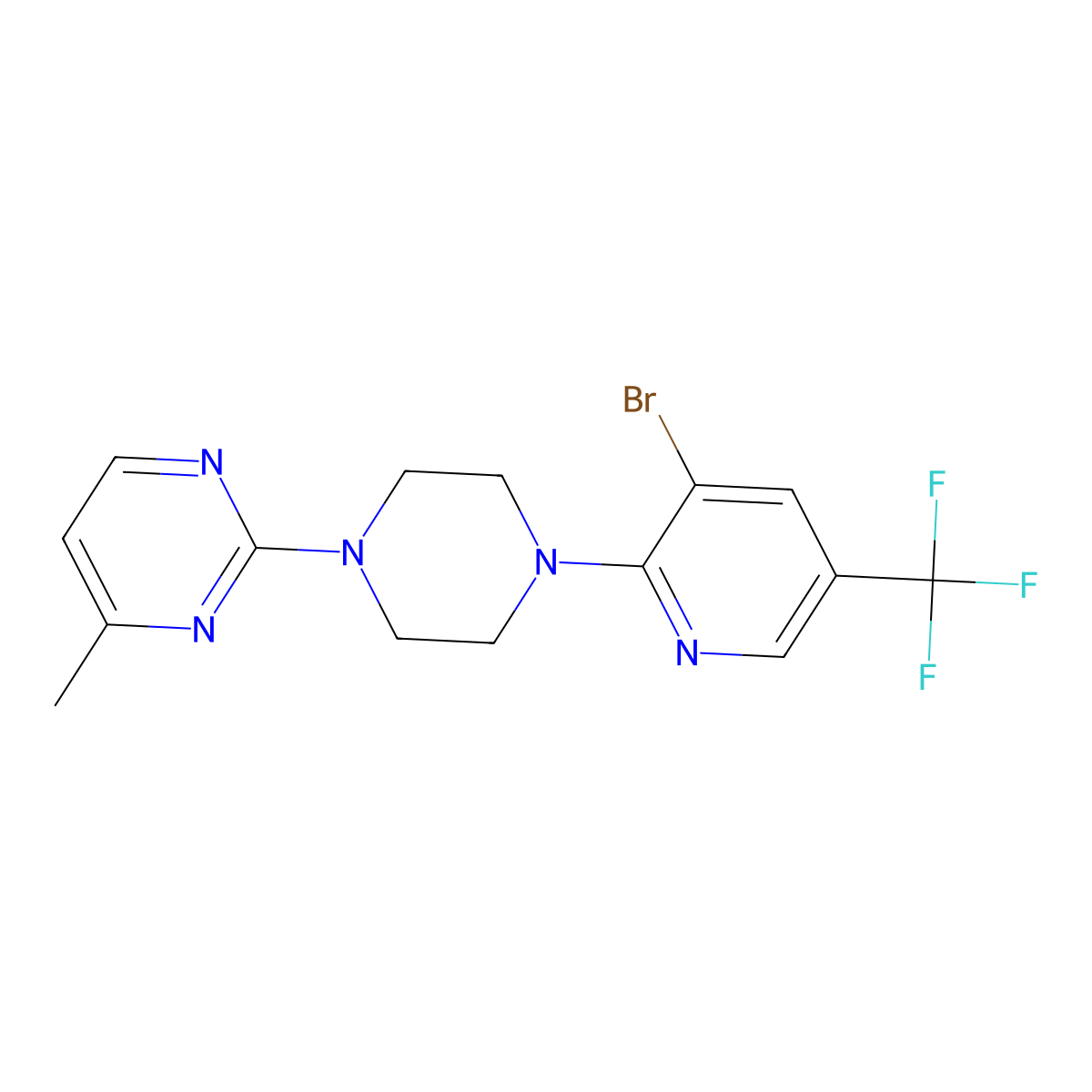 2-{4-[3-Bromo-5-(trifluoromethyl)pyridin-2-yl]piperazin-1-yl}-4-methylpyrimidine molecular structure, CAS 2742015-83-2