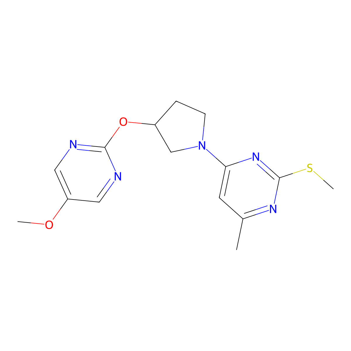 4-{3-[(5-Methoxypyrimidin-2-yl)oxy]pyrrolidin-1-yl}-6-methyl-2-(methylsulfanyl)pyrimidine molecular structure, CAS 2742015-91-2