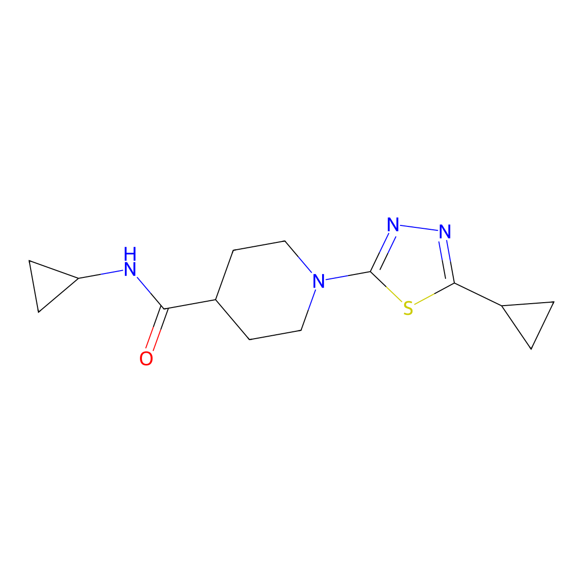 N-cyclopropyl-1-(5-cyclopropyl-1,3,4-thiadiazol-2-yl)piperidine-4-carboxamide molecular structure, CAS 2742015-97-8