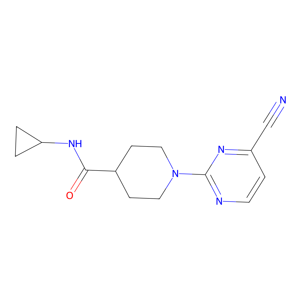 1-(4-cyanopyrimidin-2-yl)-N-cyclopropylpiperidine-4-carboxamide molecular structure, CAS 2742015-99-0