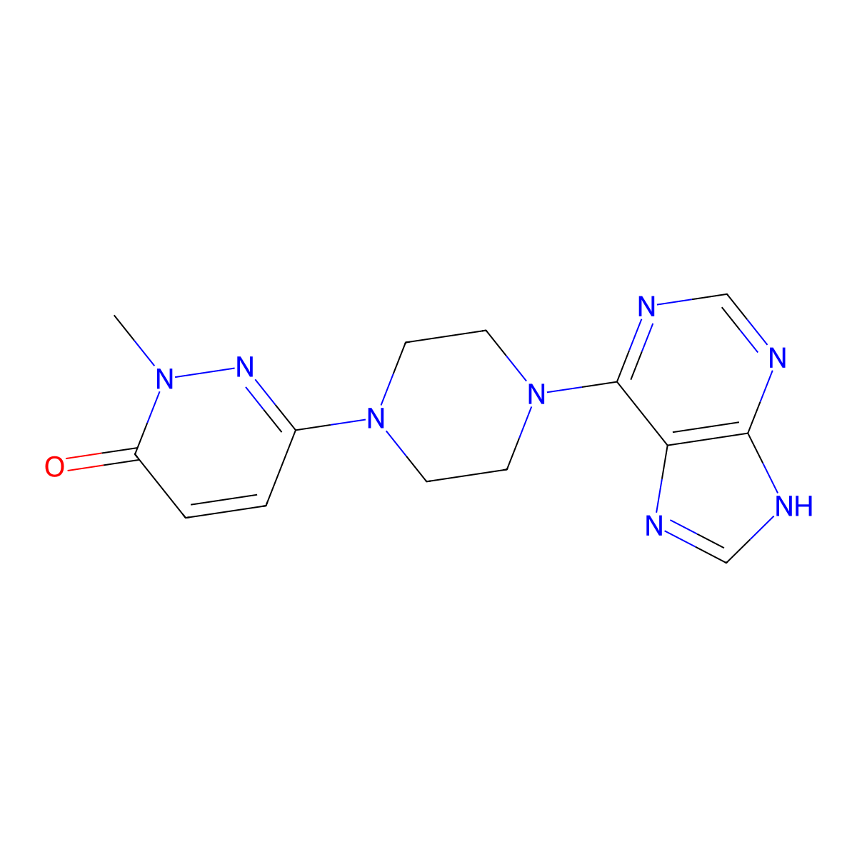 2-methyl-6-[4-(9H-purin-6-yl)piperazin-1-yl]-2,3-dihydropyridazin-3-one molecular structure, CAS 2742016-02-8
