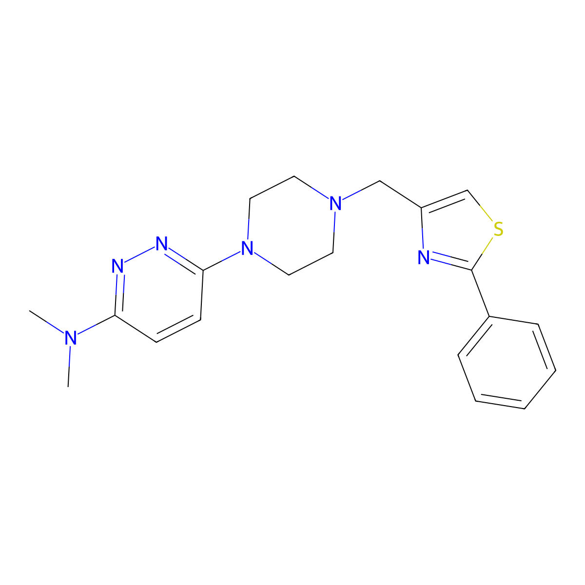 N,N-dimethyl-6-{4-[(2-phenyl-1,3-thiazol-4-yl)methyl]piperazin-1-yl}pyridazin-3-amine molecular structure, CAS 2742016-06-2